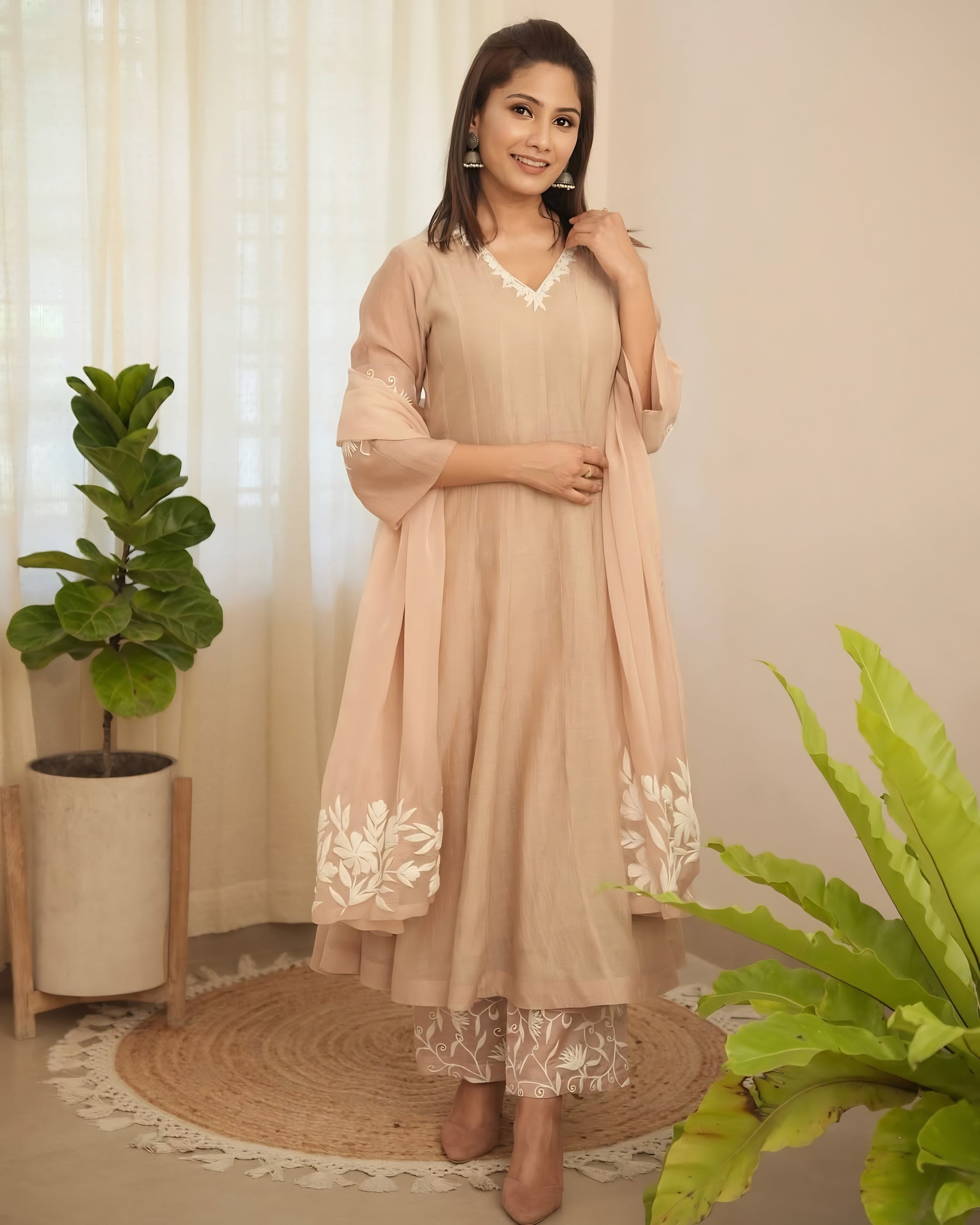 Brown Embroidered Suit Set