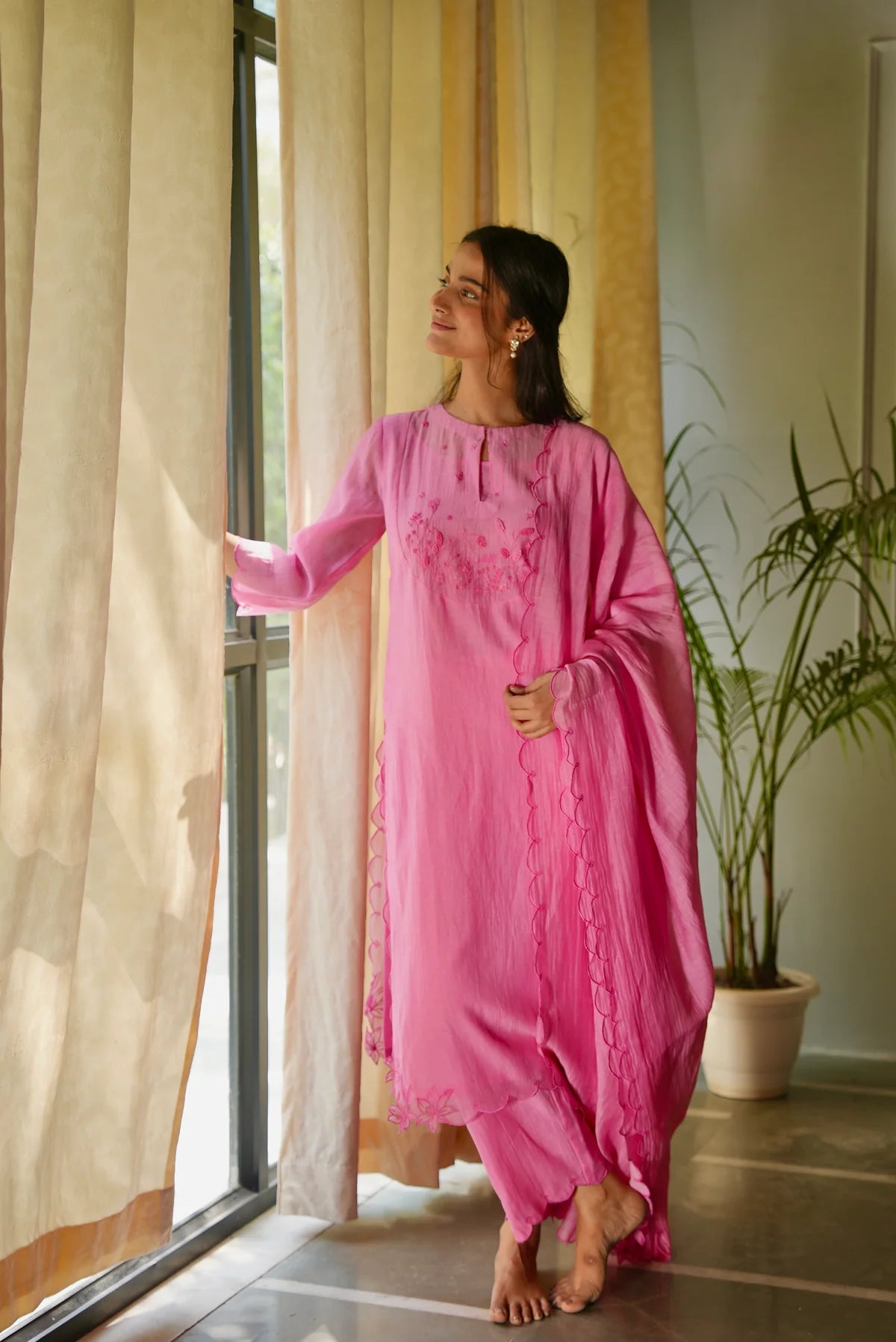 Shreeza Pink Chanderi Kurta Suit Set