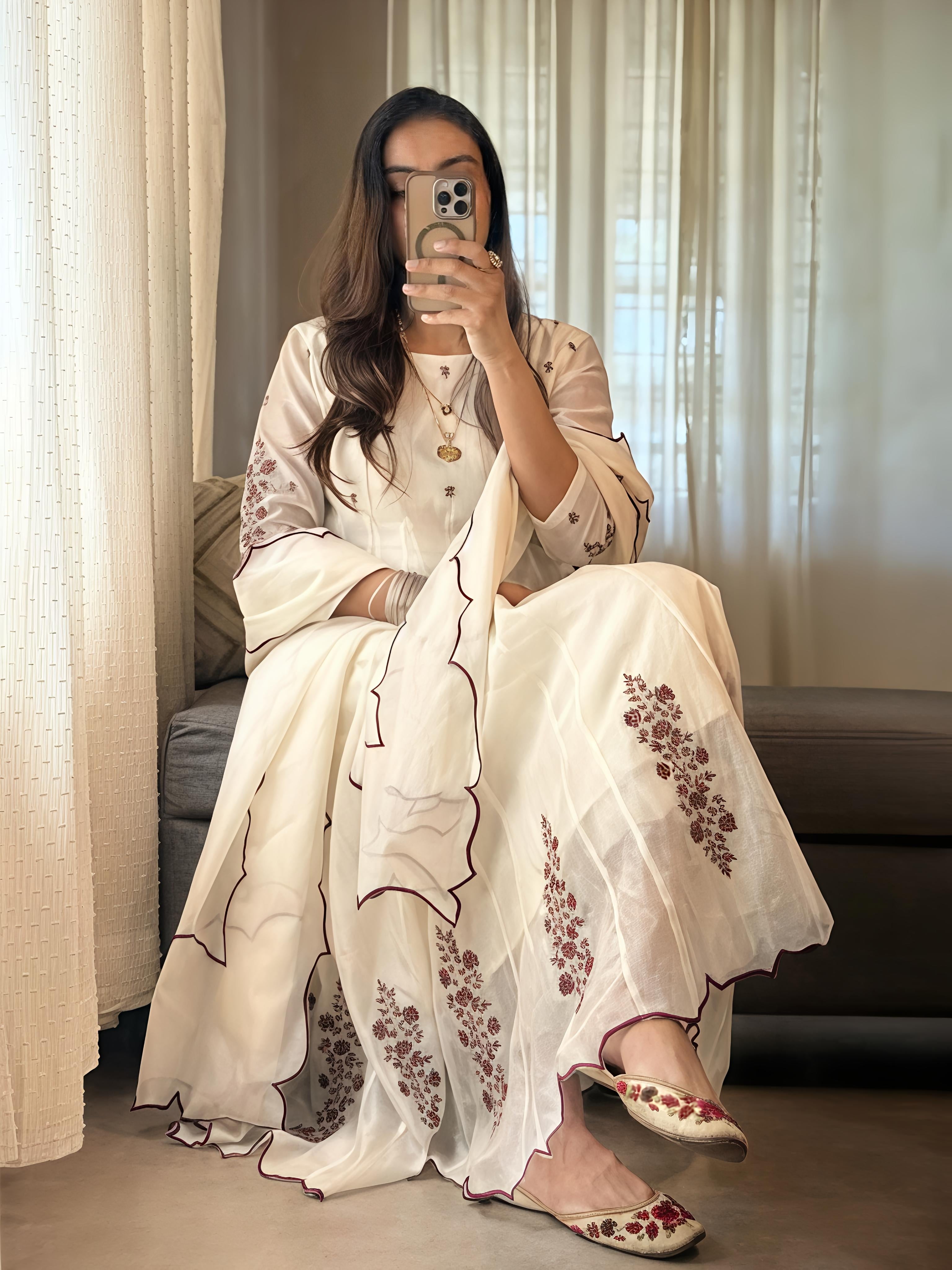 Shreeza Chandheri Panel Cut Anarkali Suit