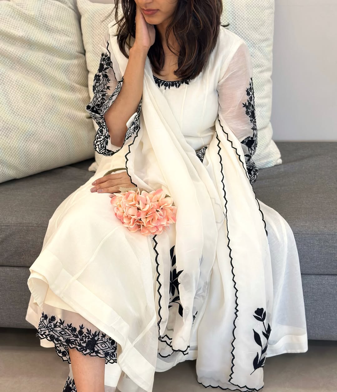 Shreeza ivory-white Anarkali suit set