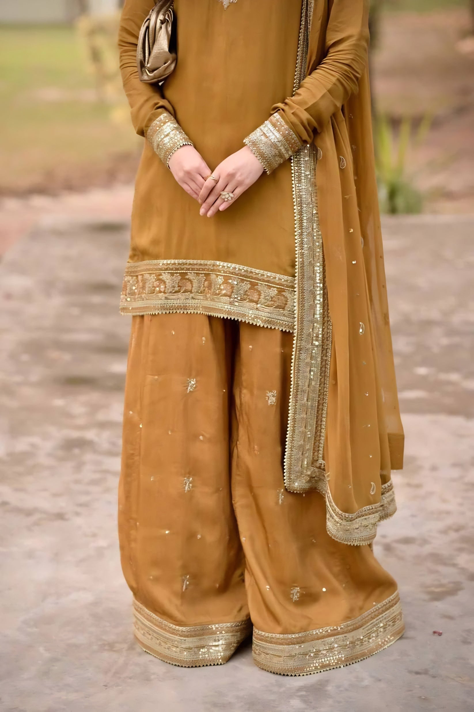 Mustard Yellow Mul Chanderi Palazzo Suit Set