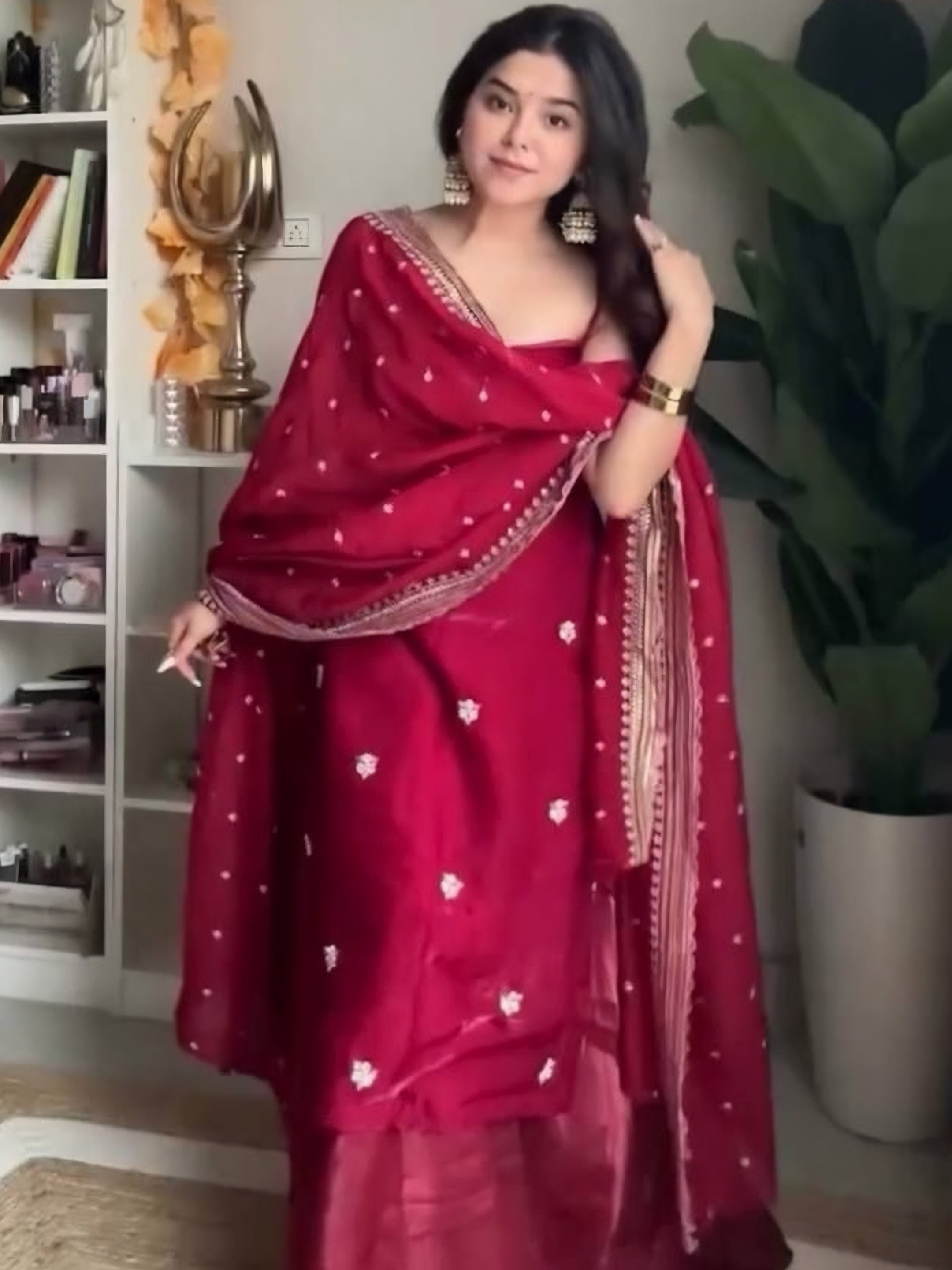 Maroon Jimmy Choo  Salwar Suit Set With Embroidered Dupatta