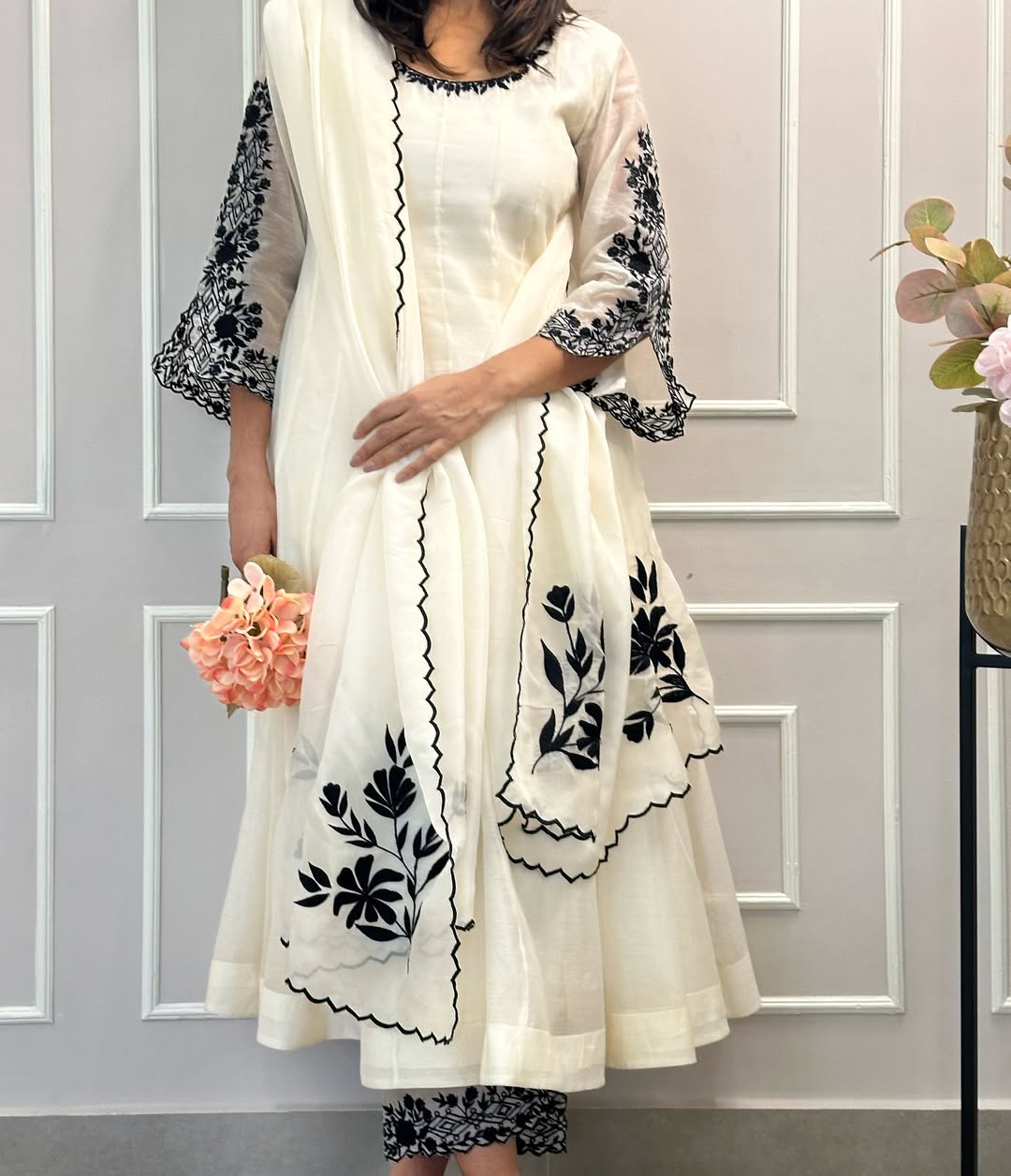 Shreeza ivory-white Anarkali suit set