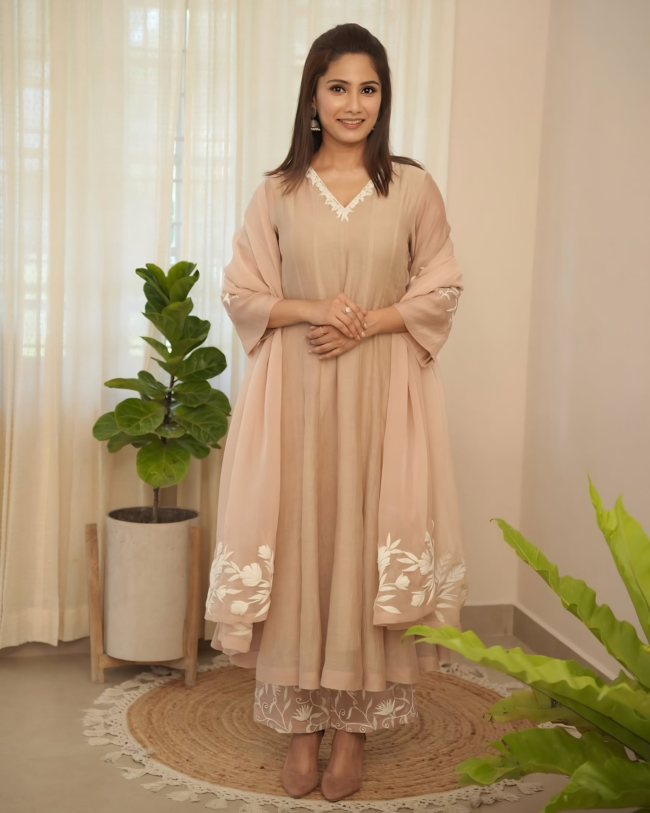 Brown Embroidered Suit Set