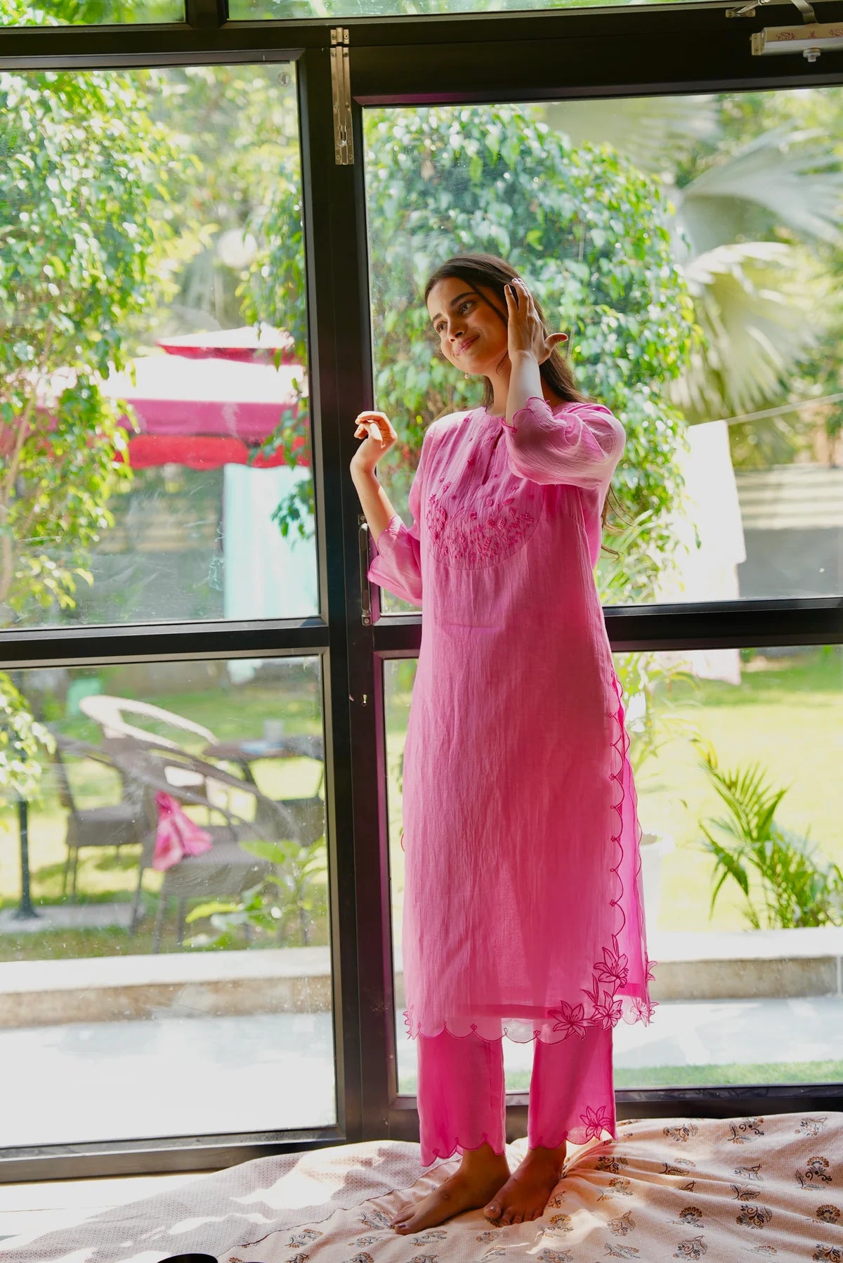 Shreeza Pink Chanderi Kurta Suit Set
