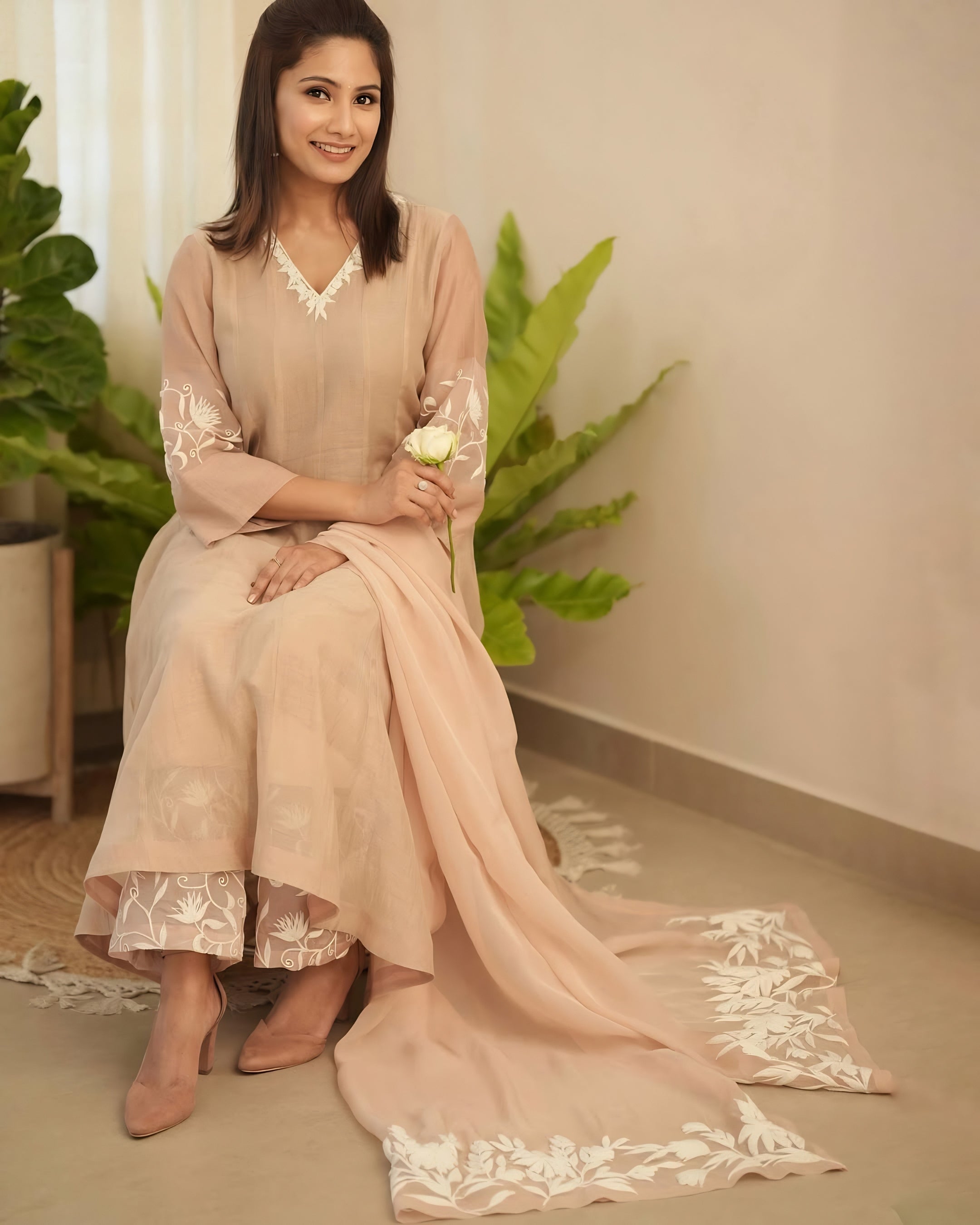 Brown Embroidered Suit Set