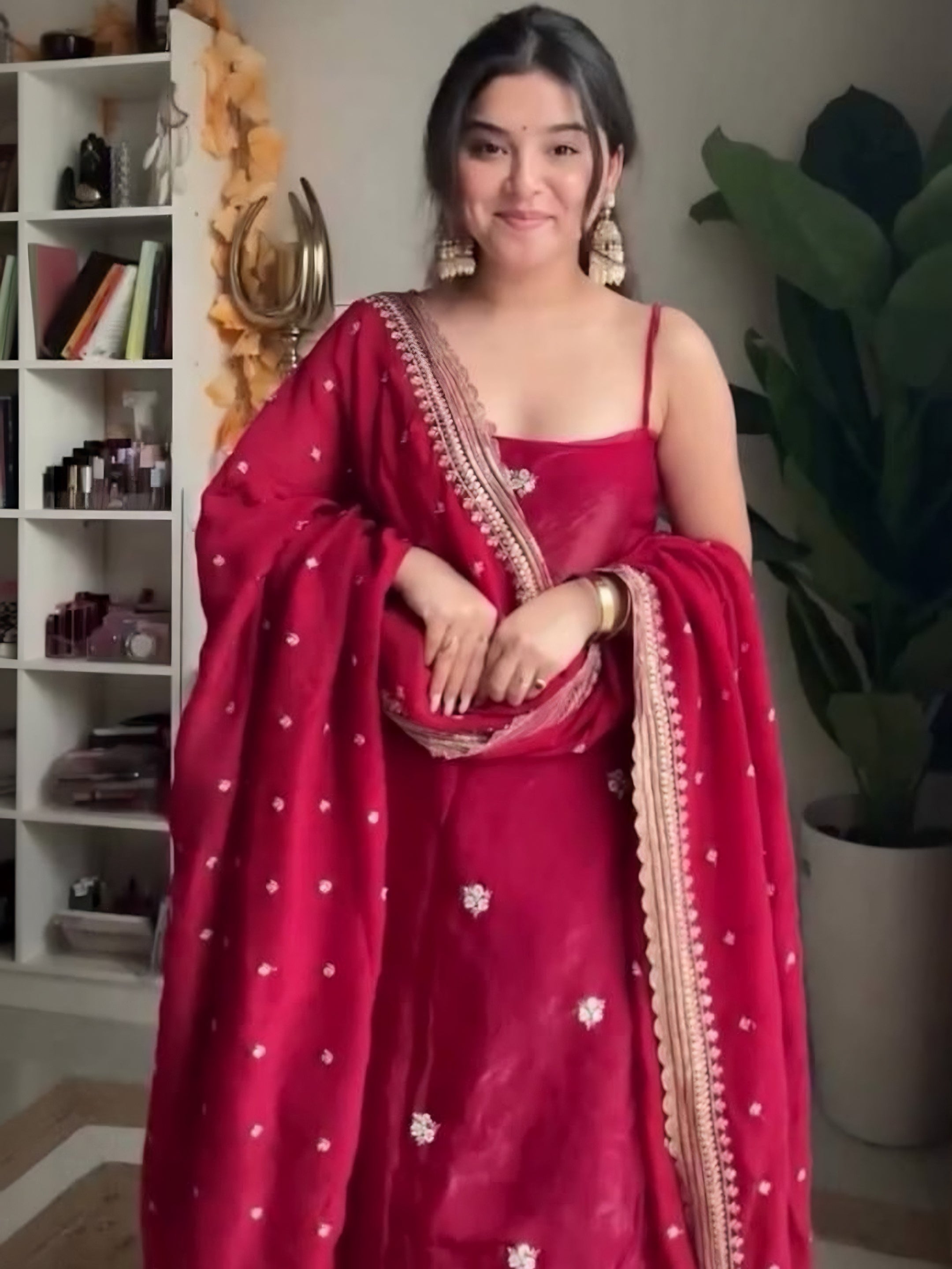 Maroon Jimmy Choo  Salwar Suit Set With Embroidered Dupatta