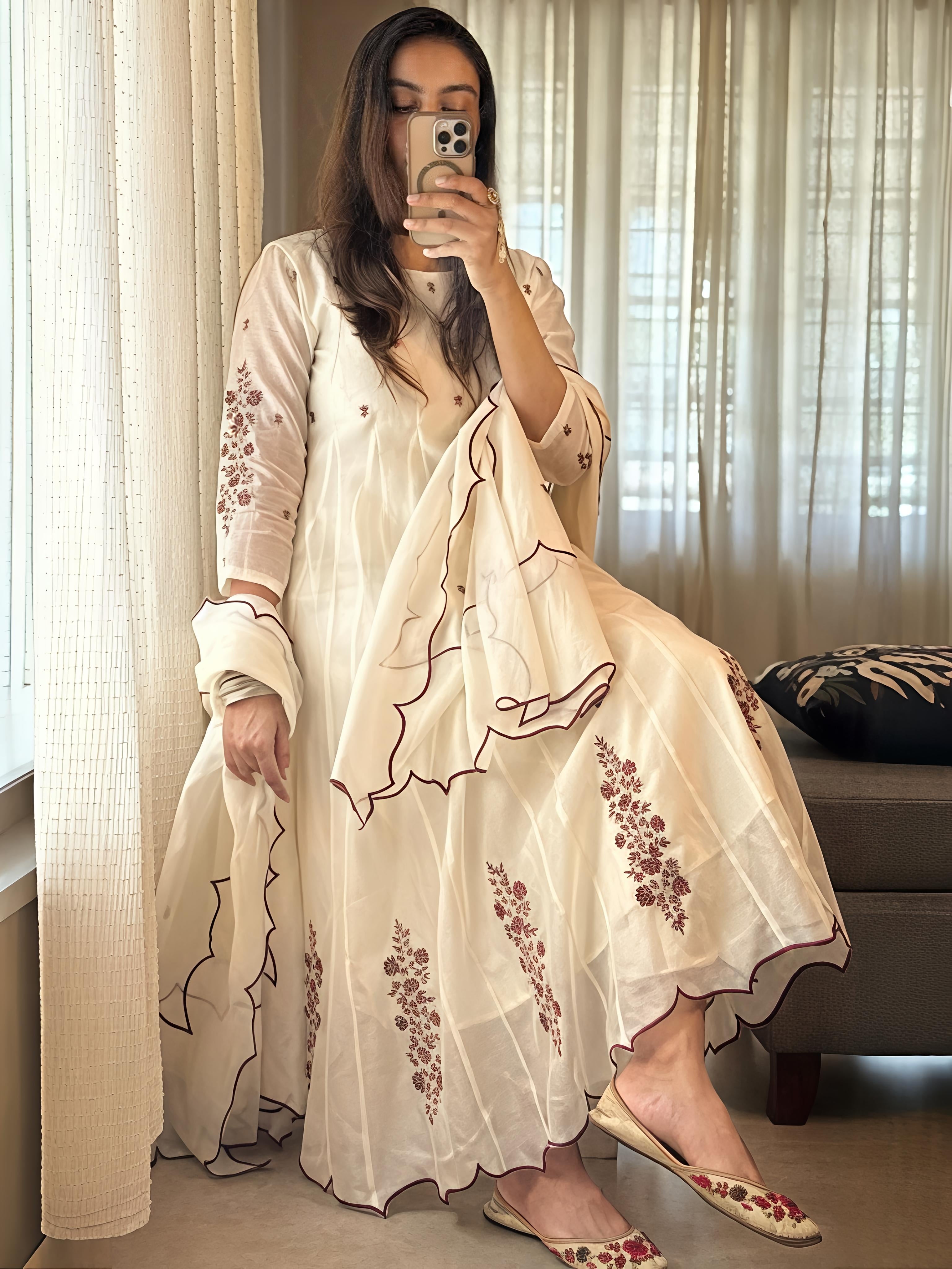 Shreeza Chandheri Panel Cut Anarkali Suit
