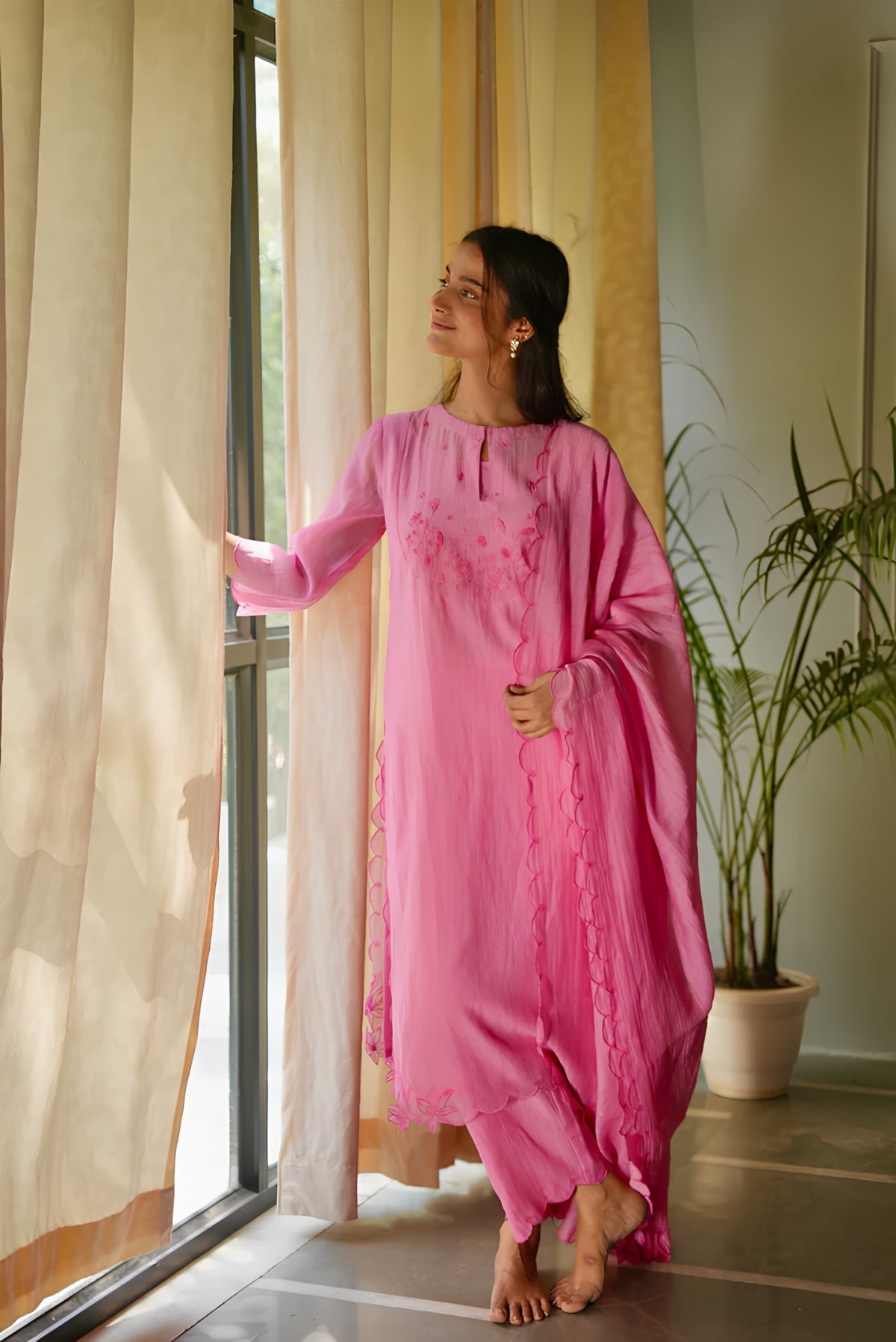 Pink Mishri Chanderi Kurta Set