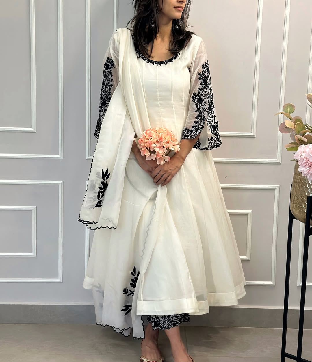 Shreeza ivory-white Anarkali suit set