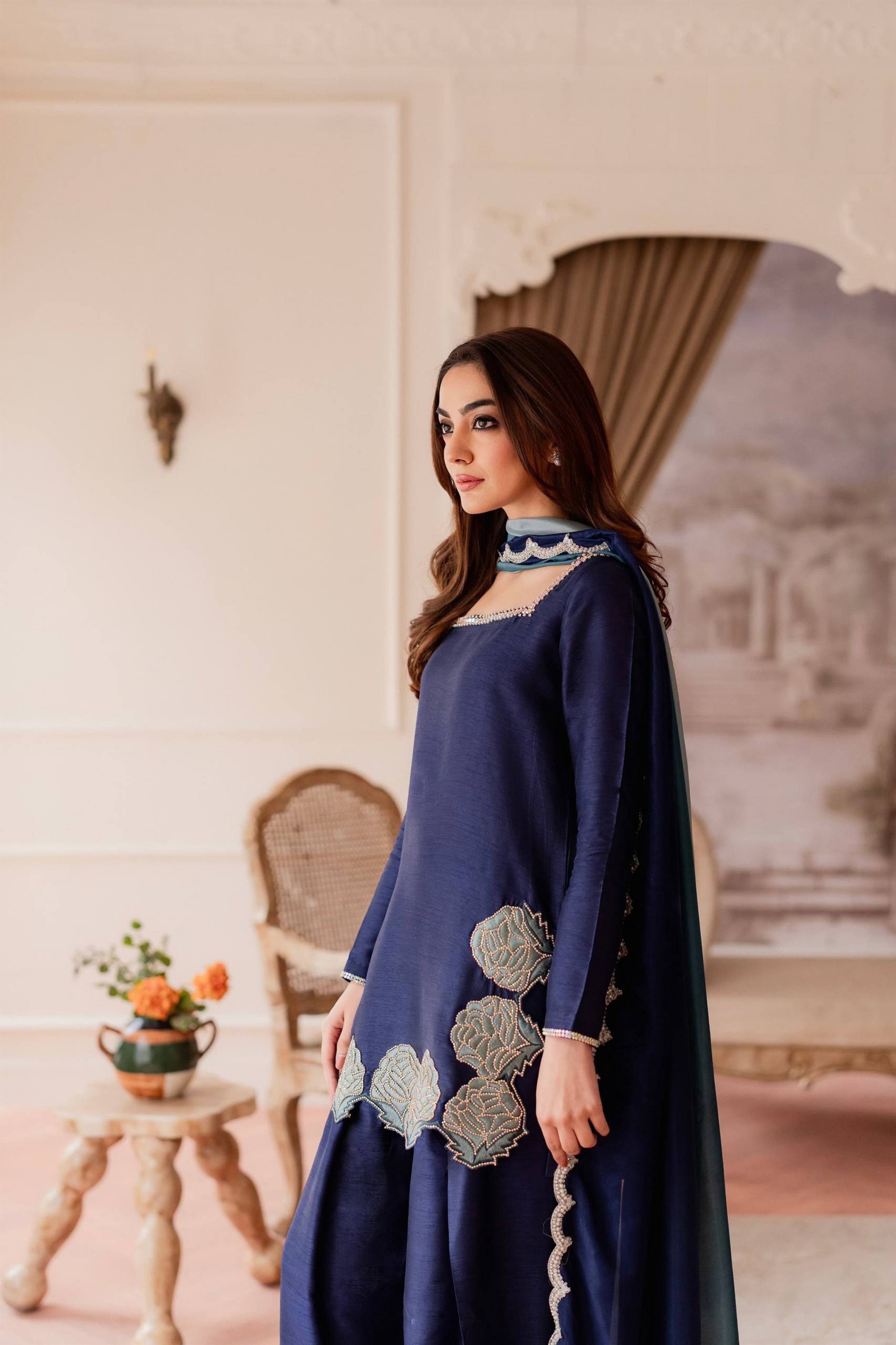 Aqua Blue Bold And Breathtaking Zari Embroidery Suit