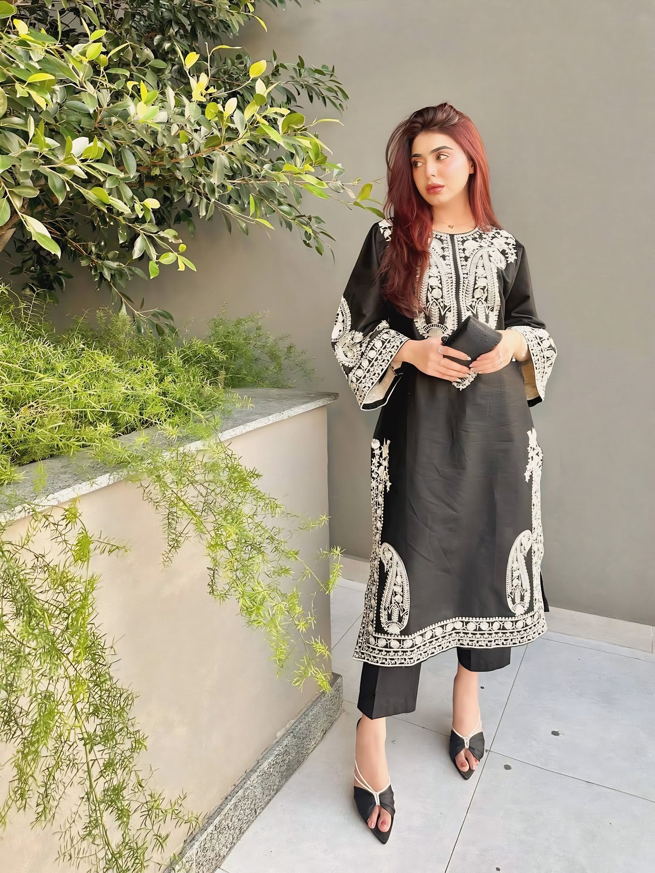 Black Embroidered Suit Set