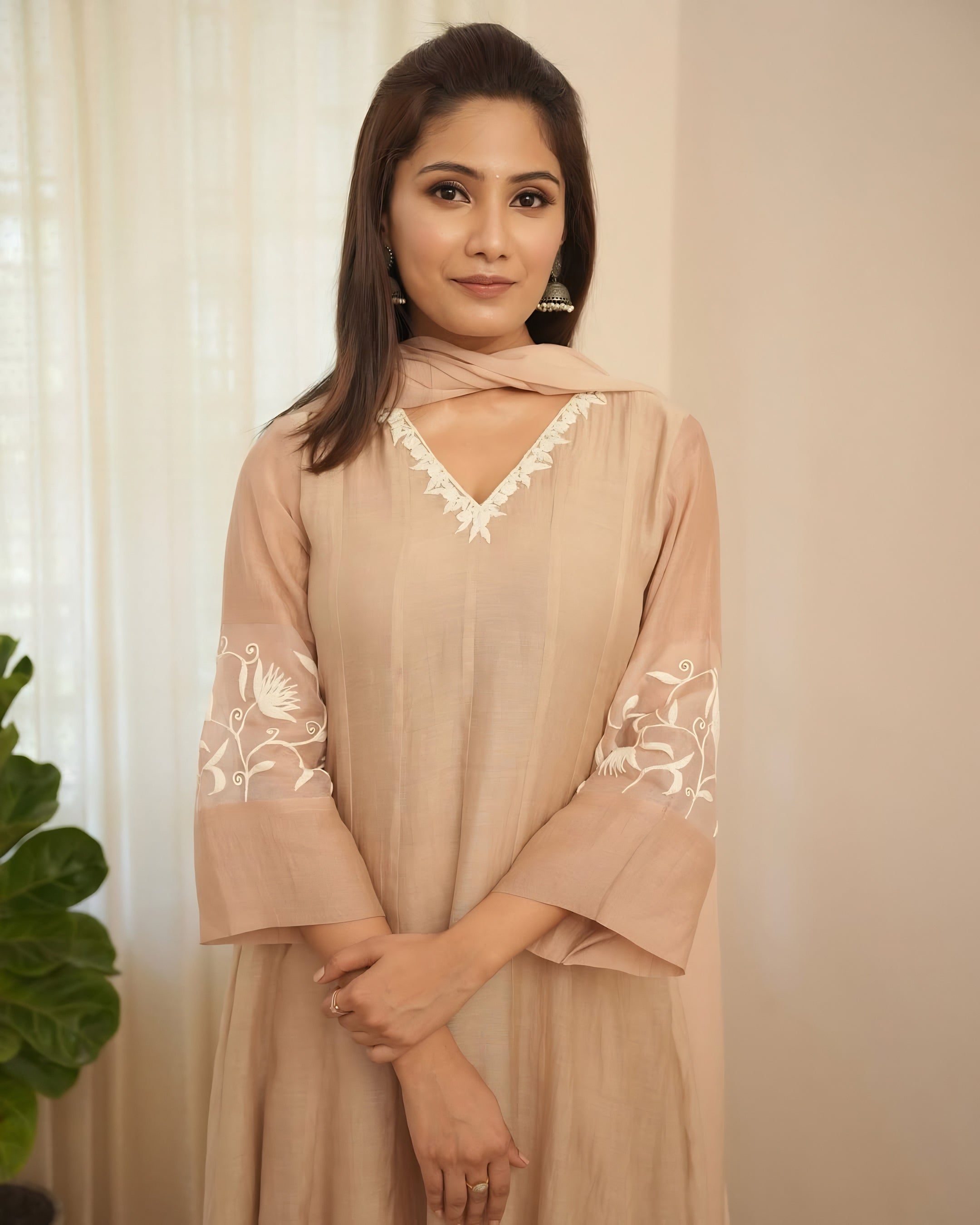 Brown Embroidered Suit Set