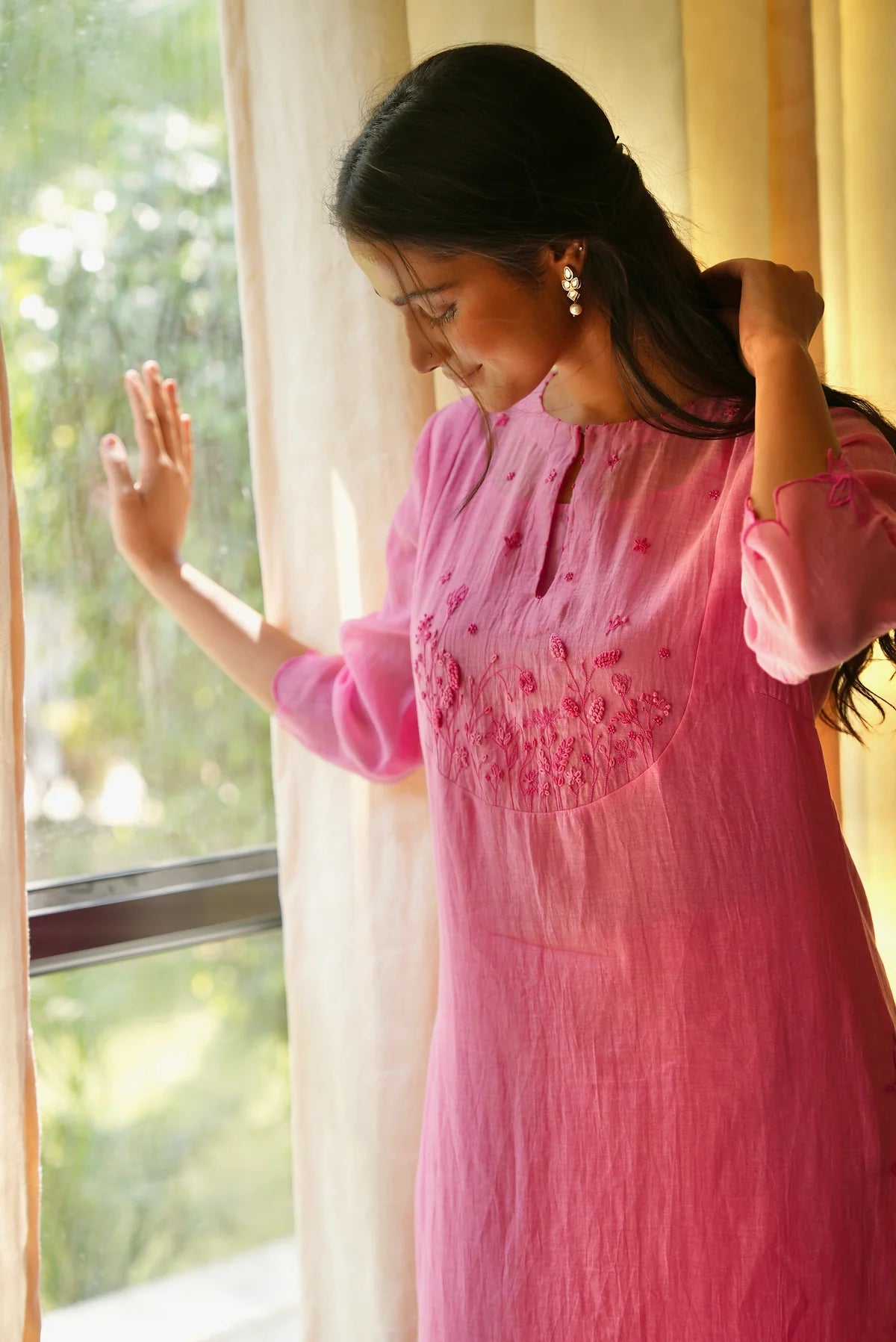 Shreeza Pink Chanderi Kurta Suit Set