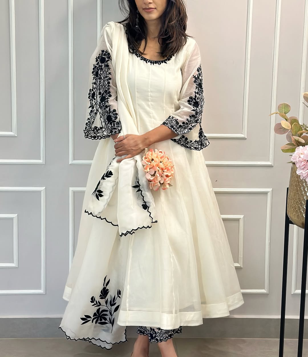 Shreeza ivory-white Anarkali suit set