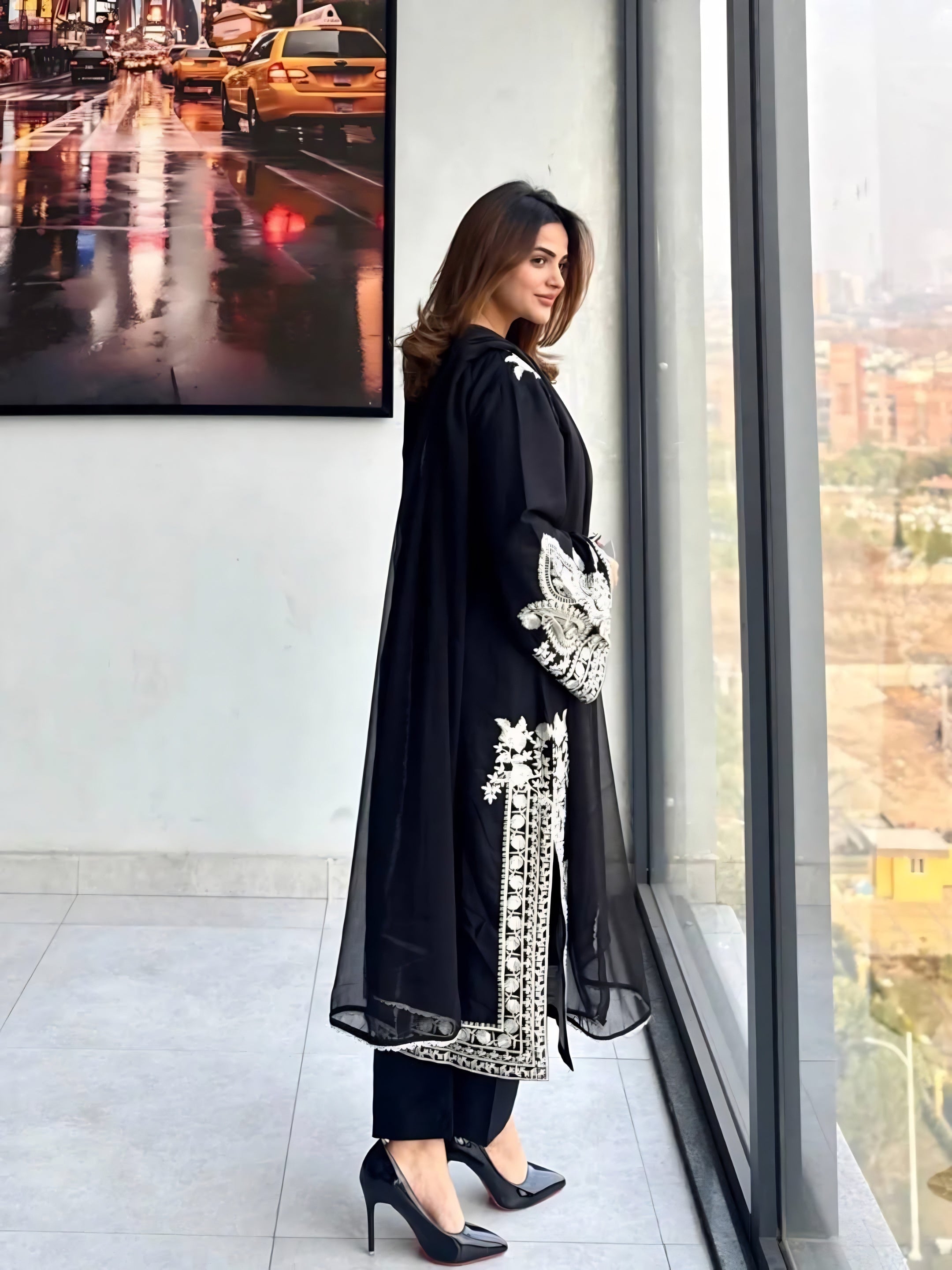 Black Embroidered Suit Set