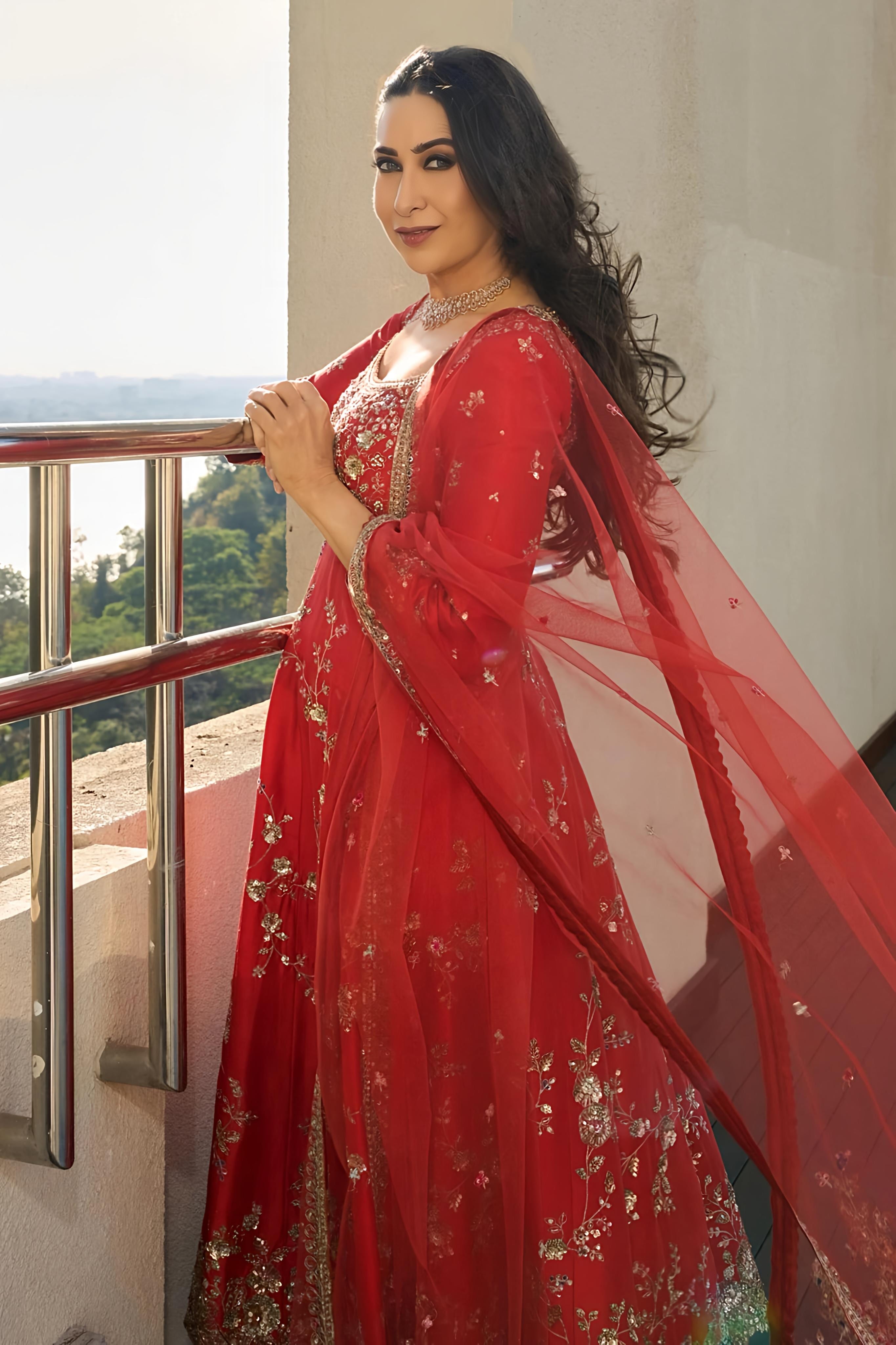 Faux Georgette Embroidery Round Neck Floral Anarkali Set