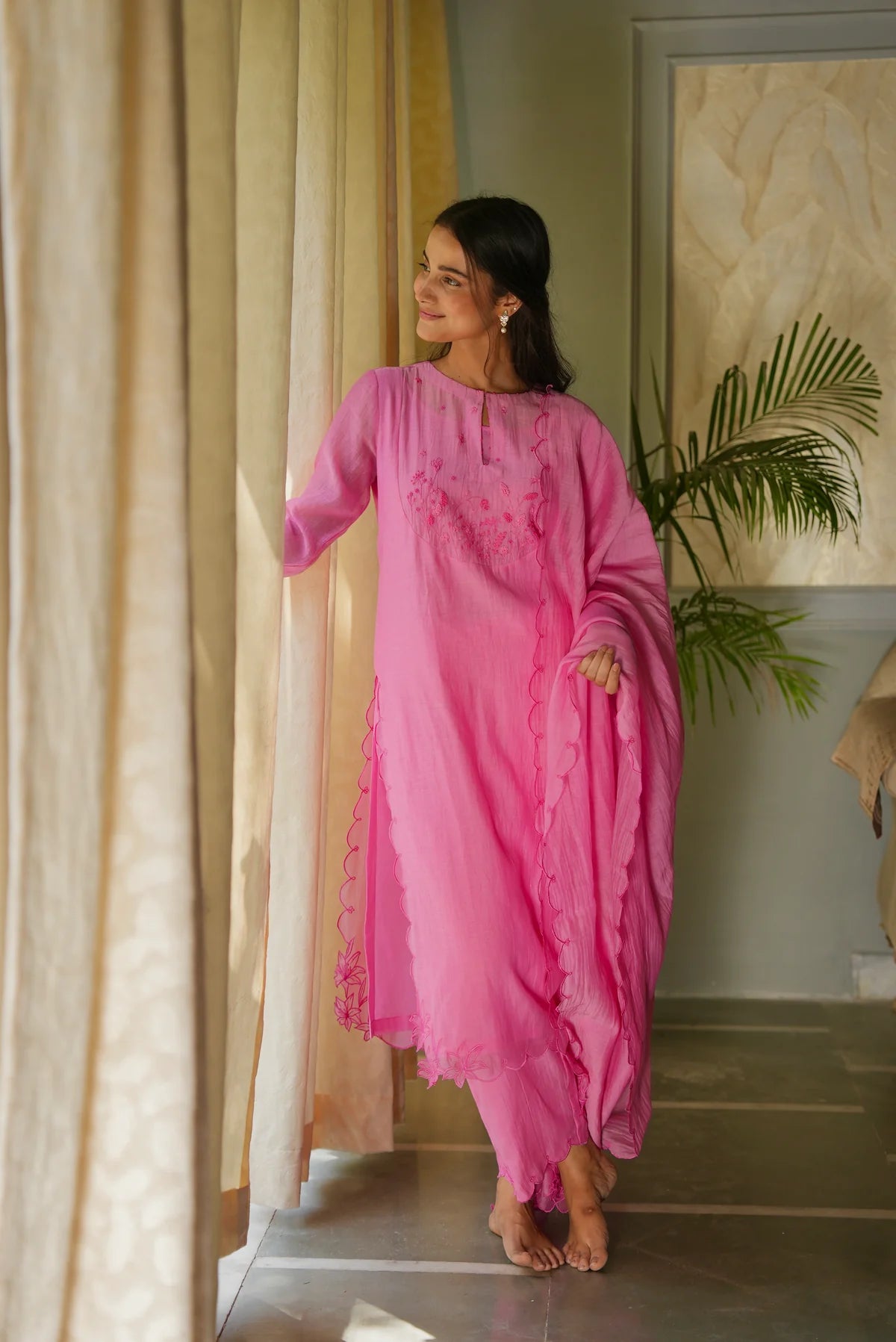 Shreeza Pink Chanderi Kurta Suit Set