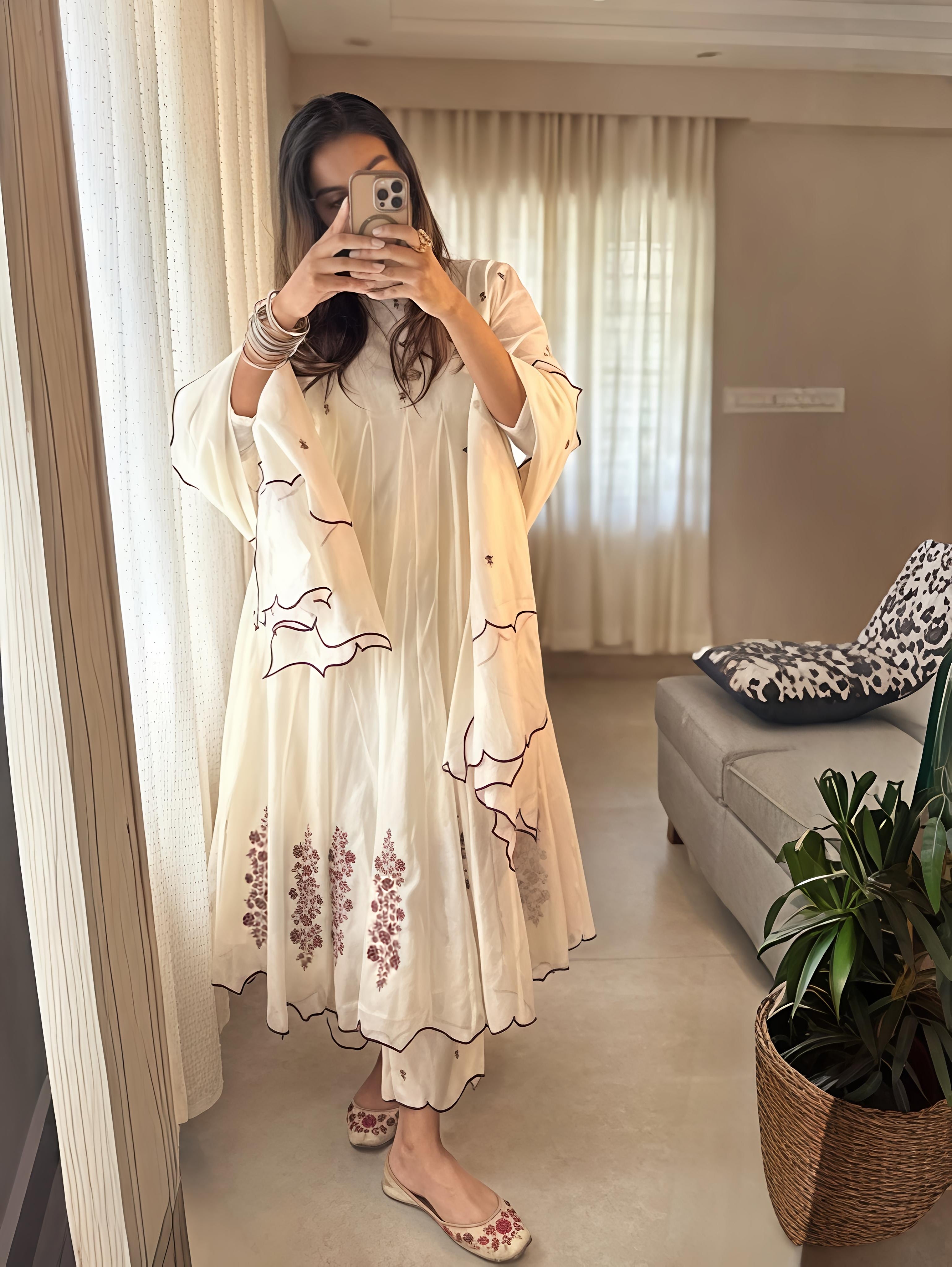 Shreeza Chandheri Panel Cut Anarkali Suit