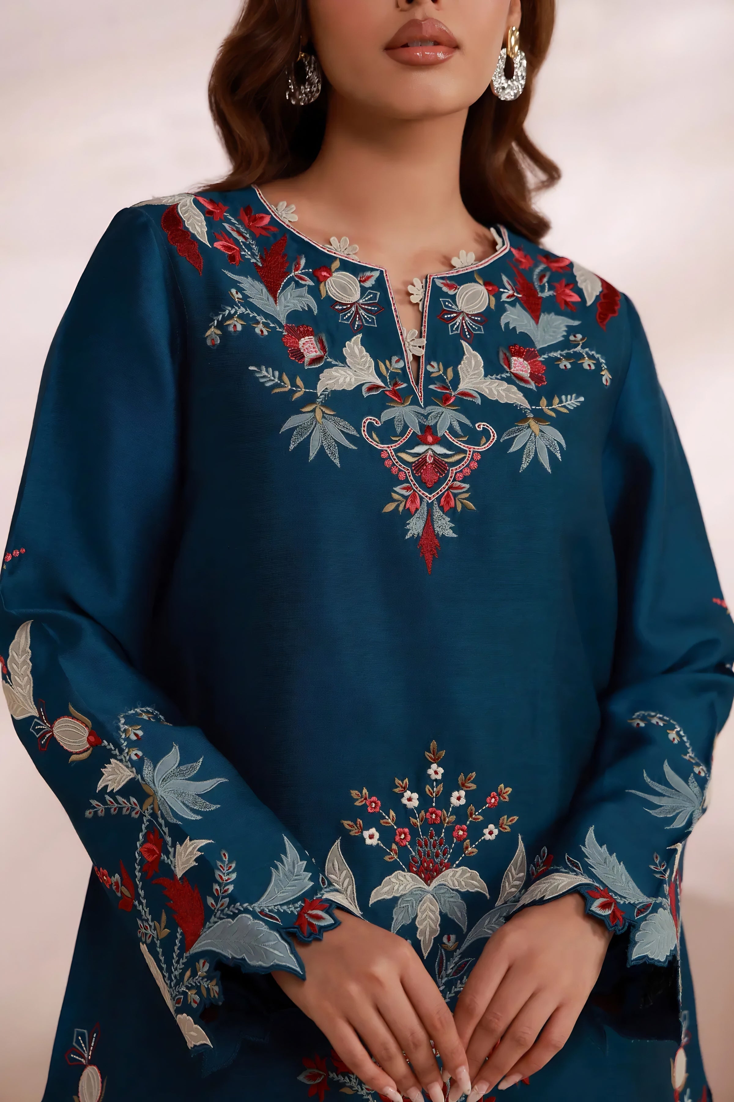 Zein Embroidered Silk Co-Ord Set