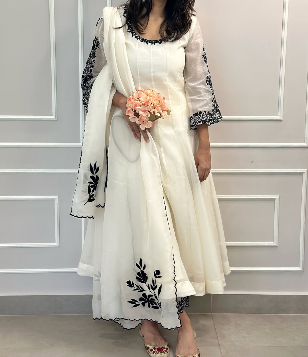Shreeza ivory-white Anarkali suit set