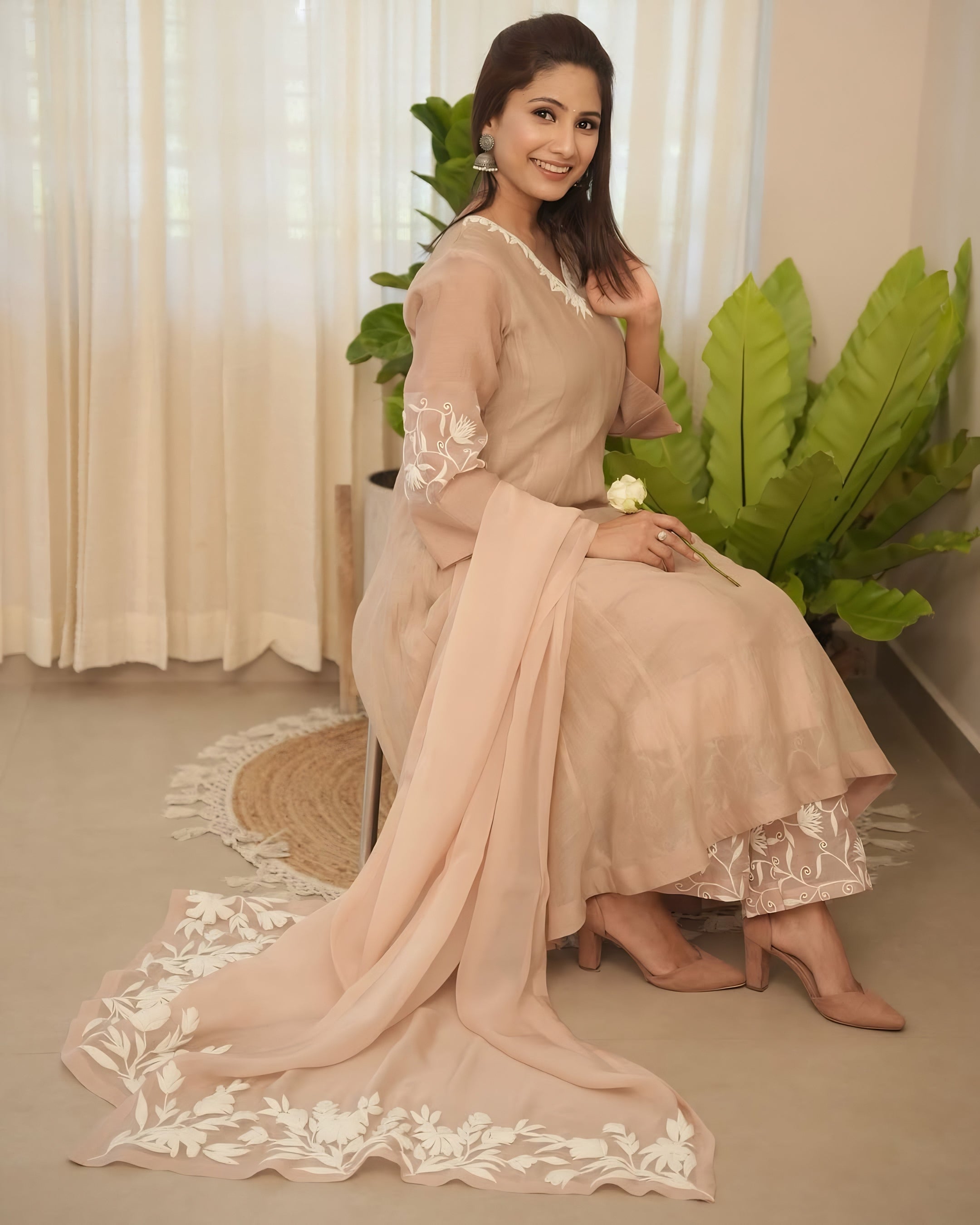 Brown Embroidered Suit Set