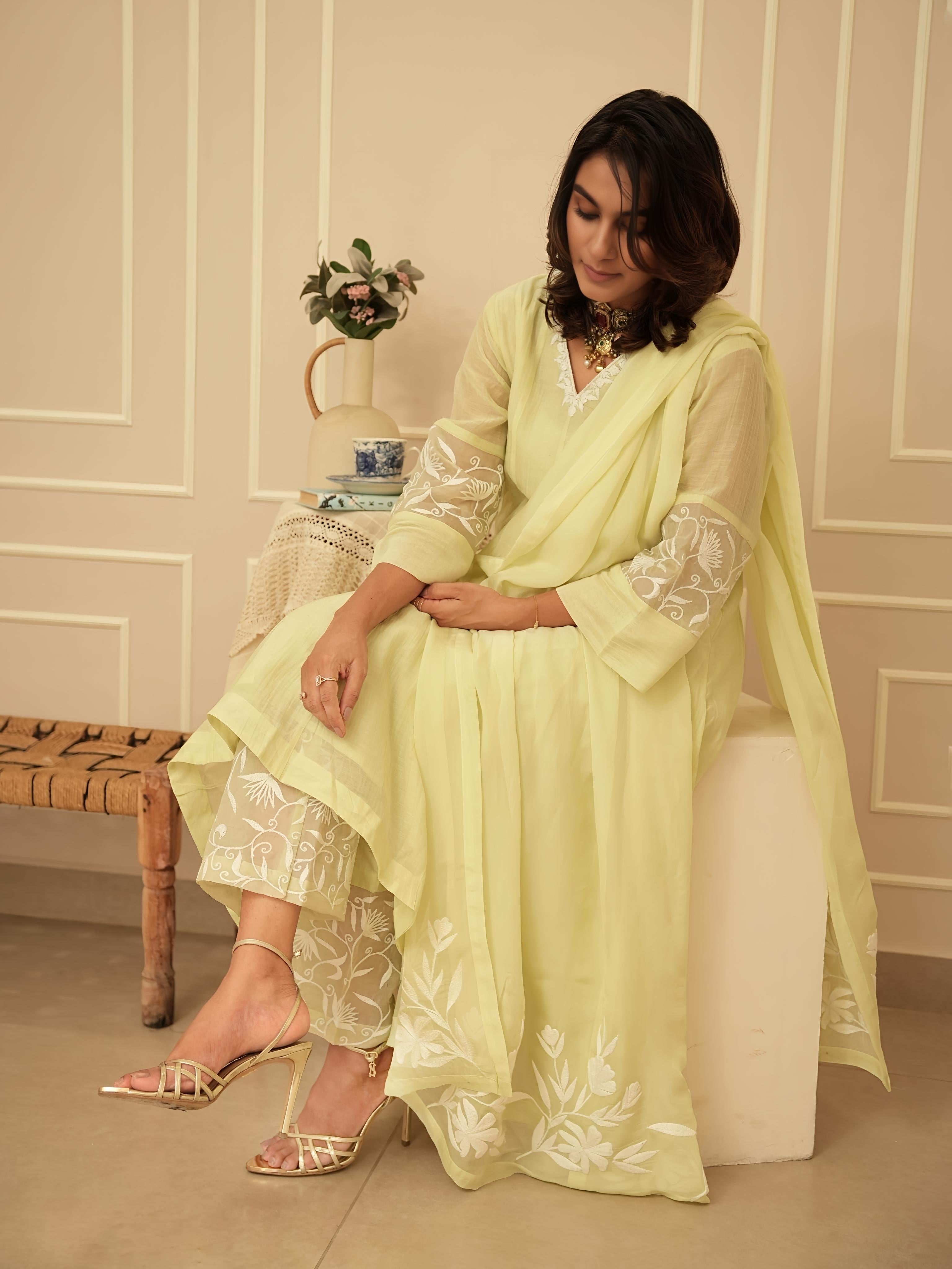 Lime Green Anarkali Suit Set