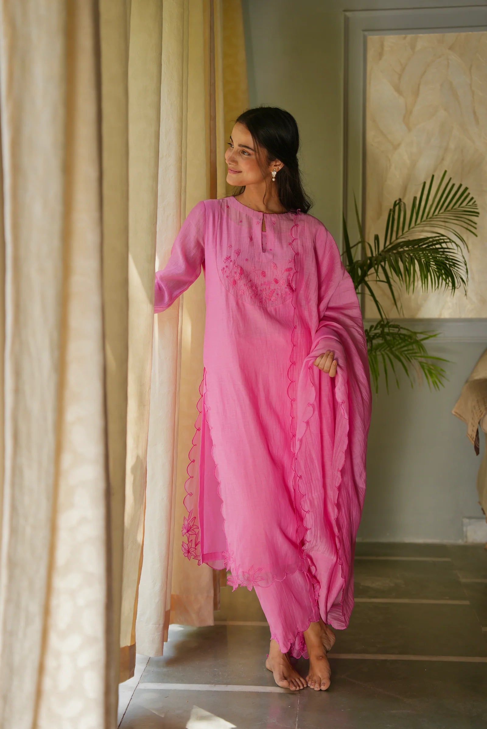 Shreeza Pink Chanderi Kurta Suit Set