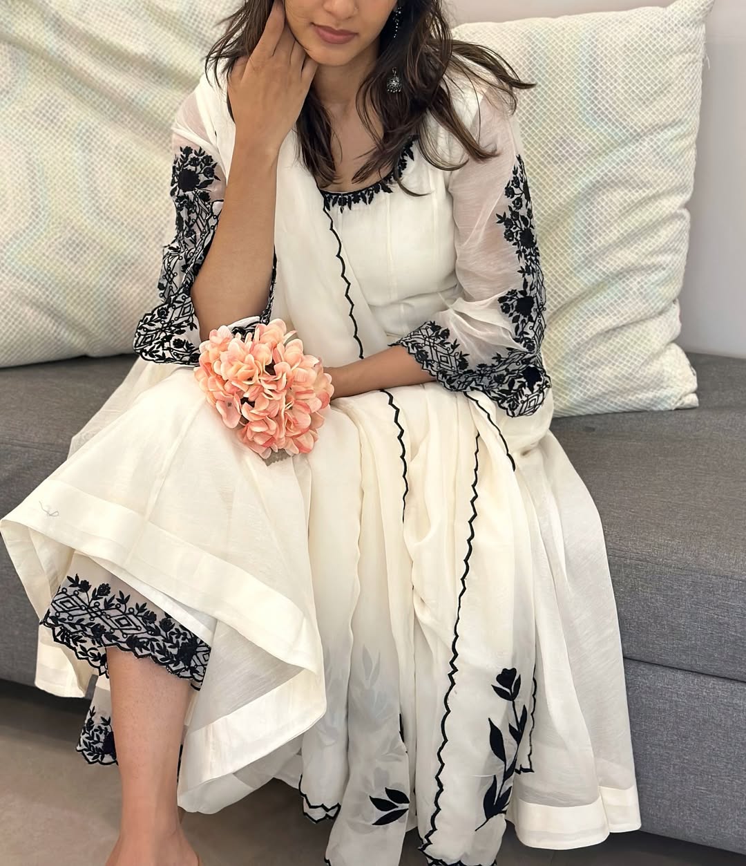 Shreeza ivory-white Anarkali suit set