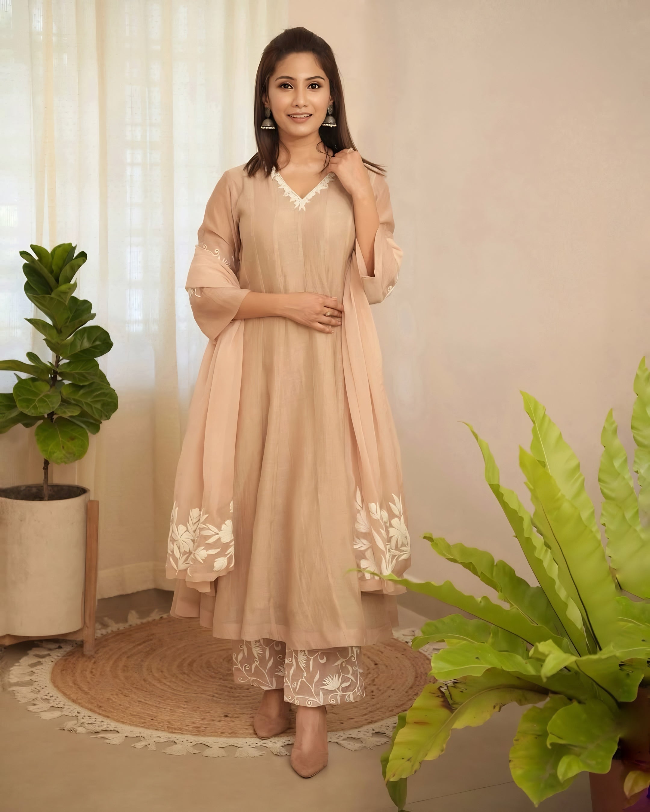 Brown Embroidered Suit Set