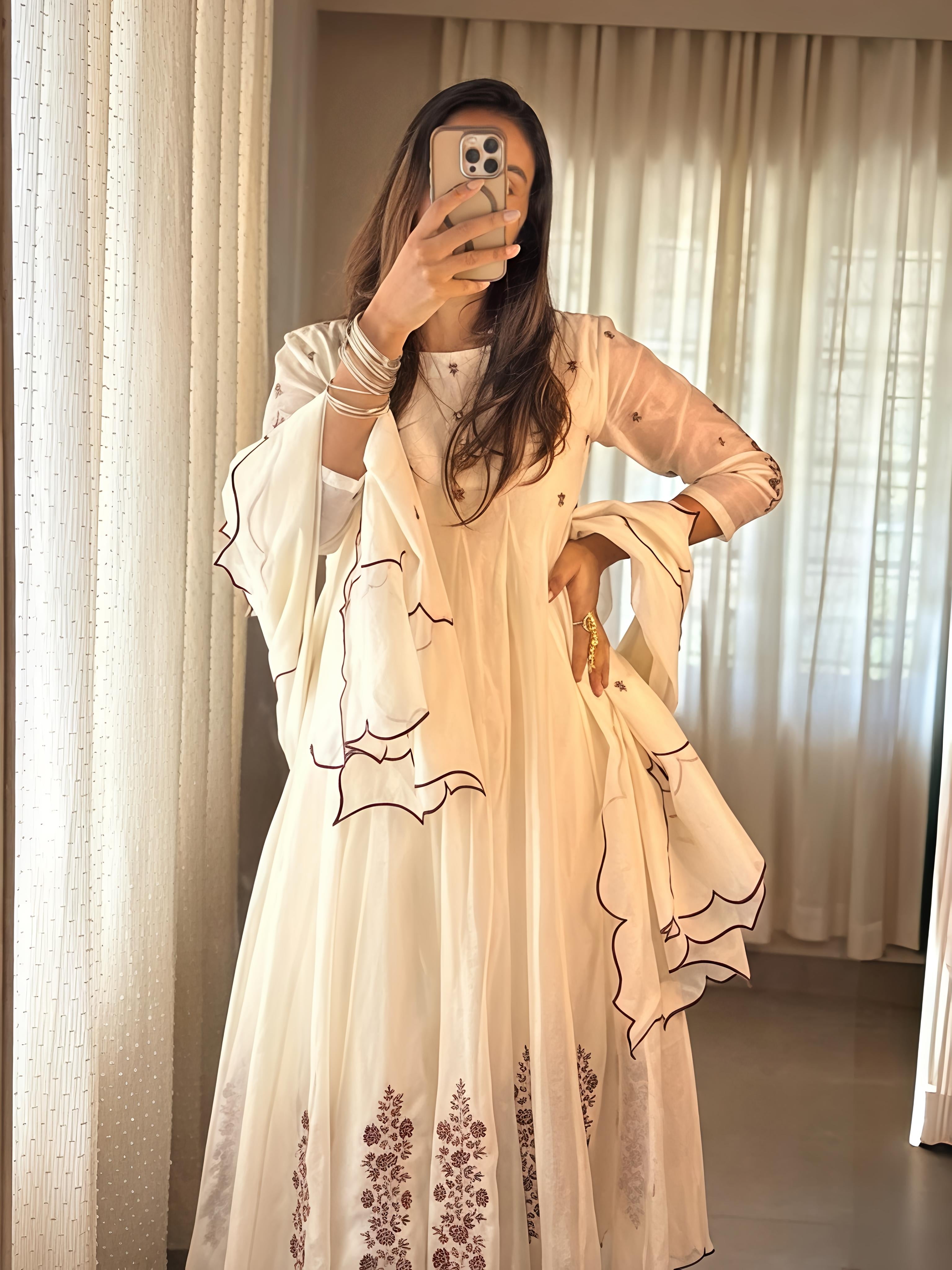 Shreeza Chandheri Panel Cut Anarkali Suit