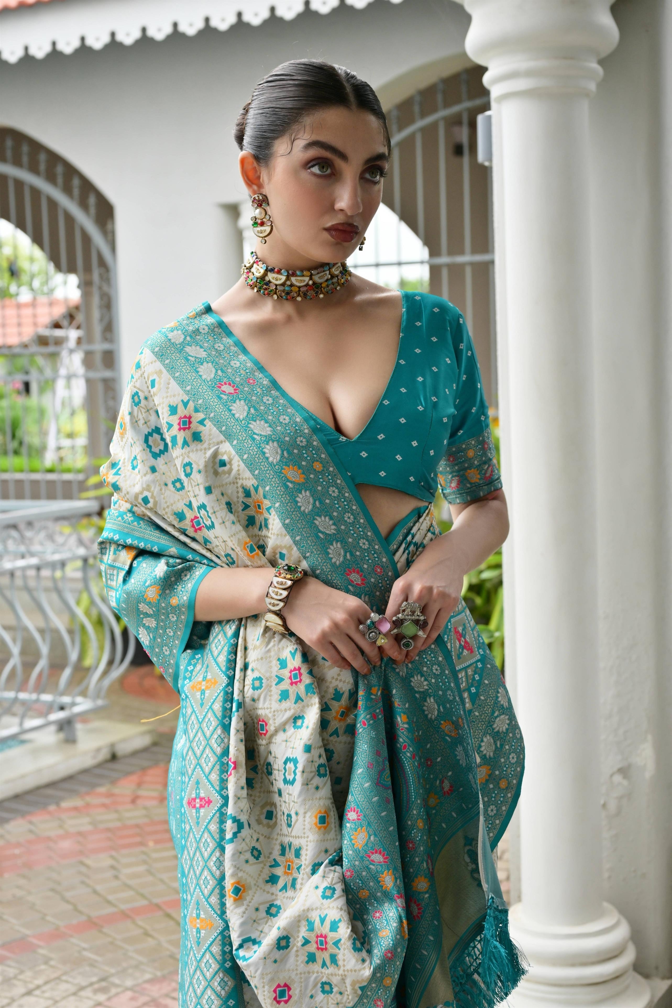 Aadhya Sea Green Patola Silk Saree