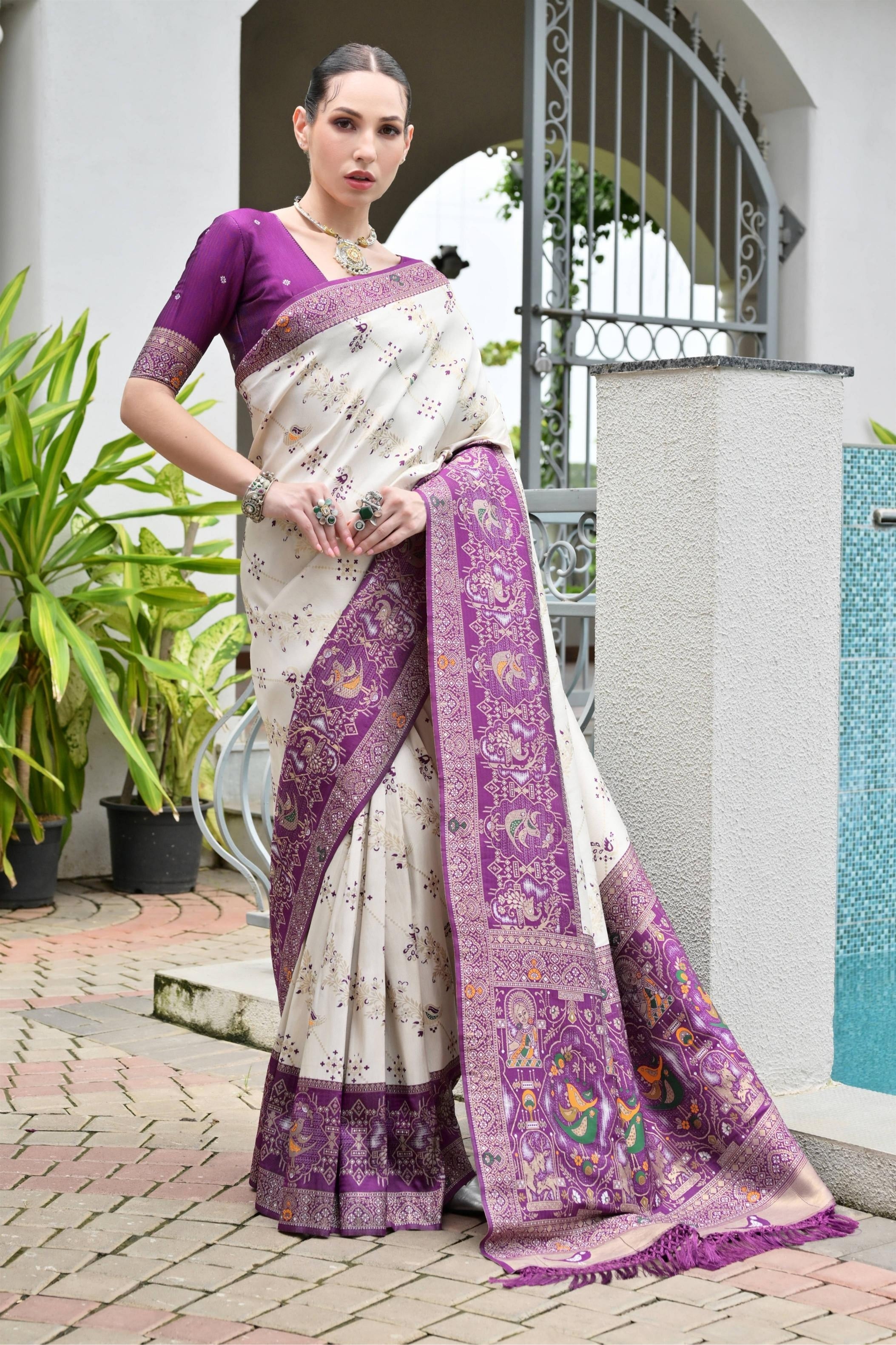 Aadhya Wine Patola Silk Saree