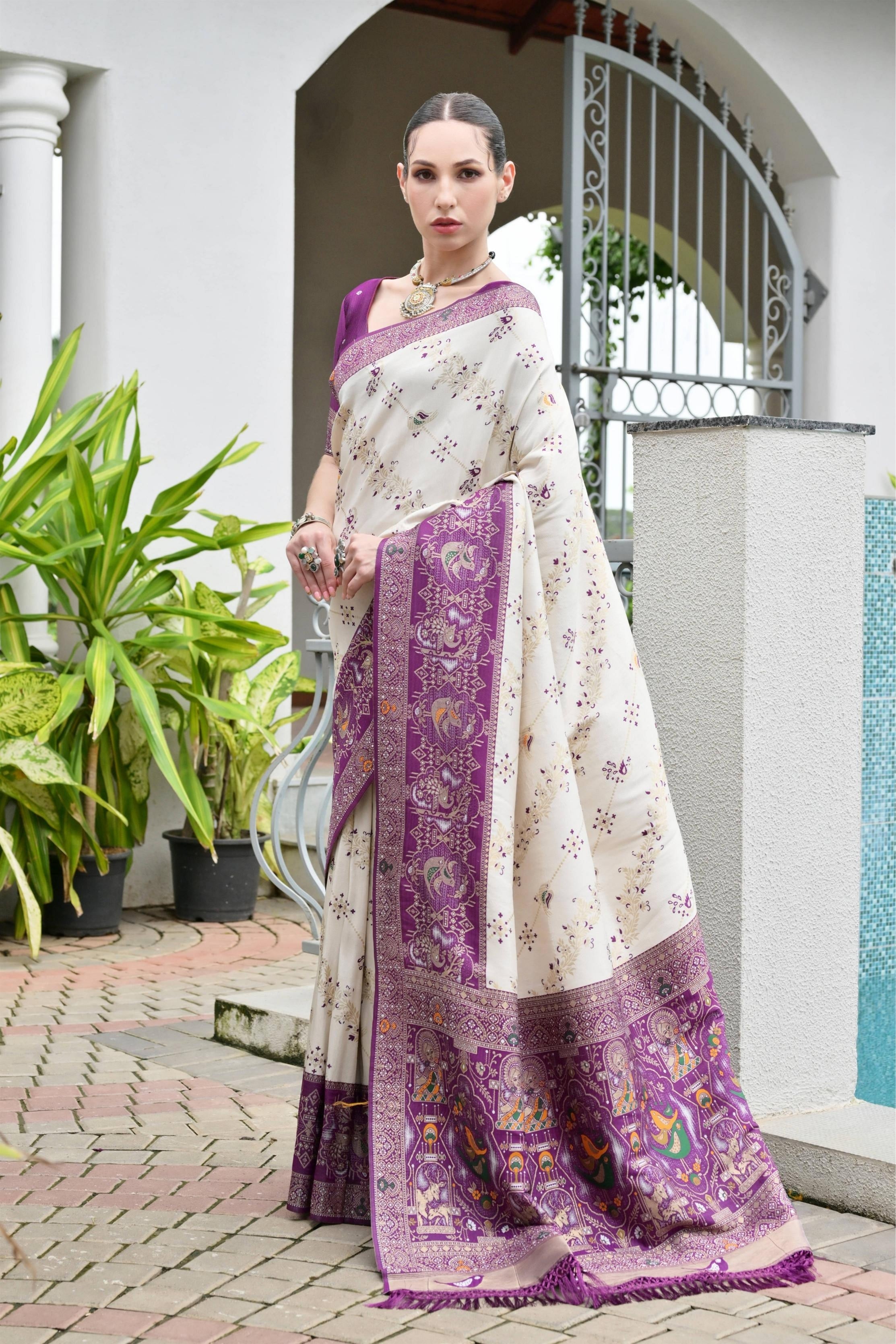 Aadhya Wine Patola Silk Saree
