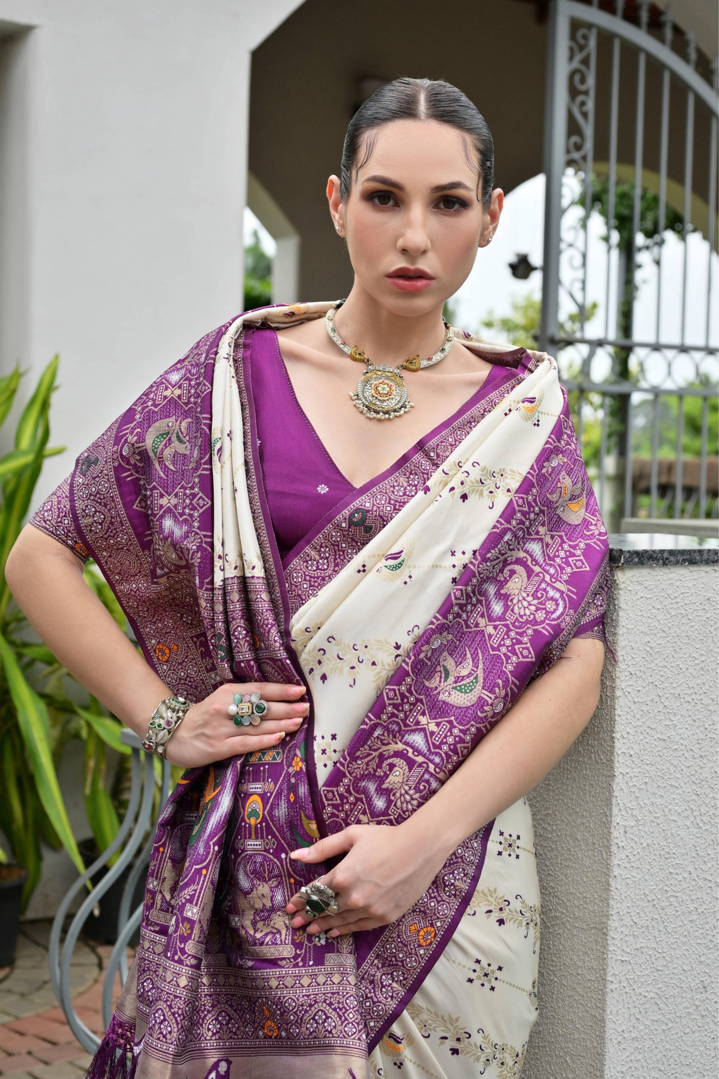 Aadhya Wine Patola Silk Saree