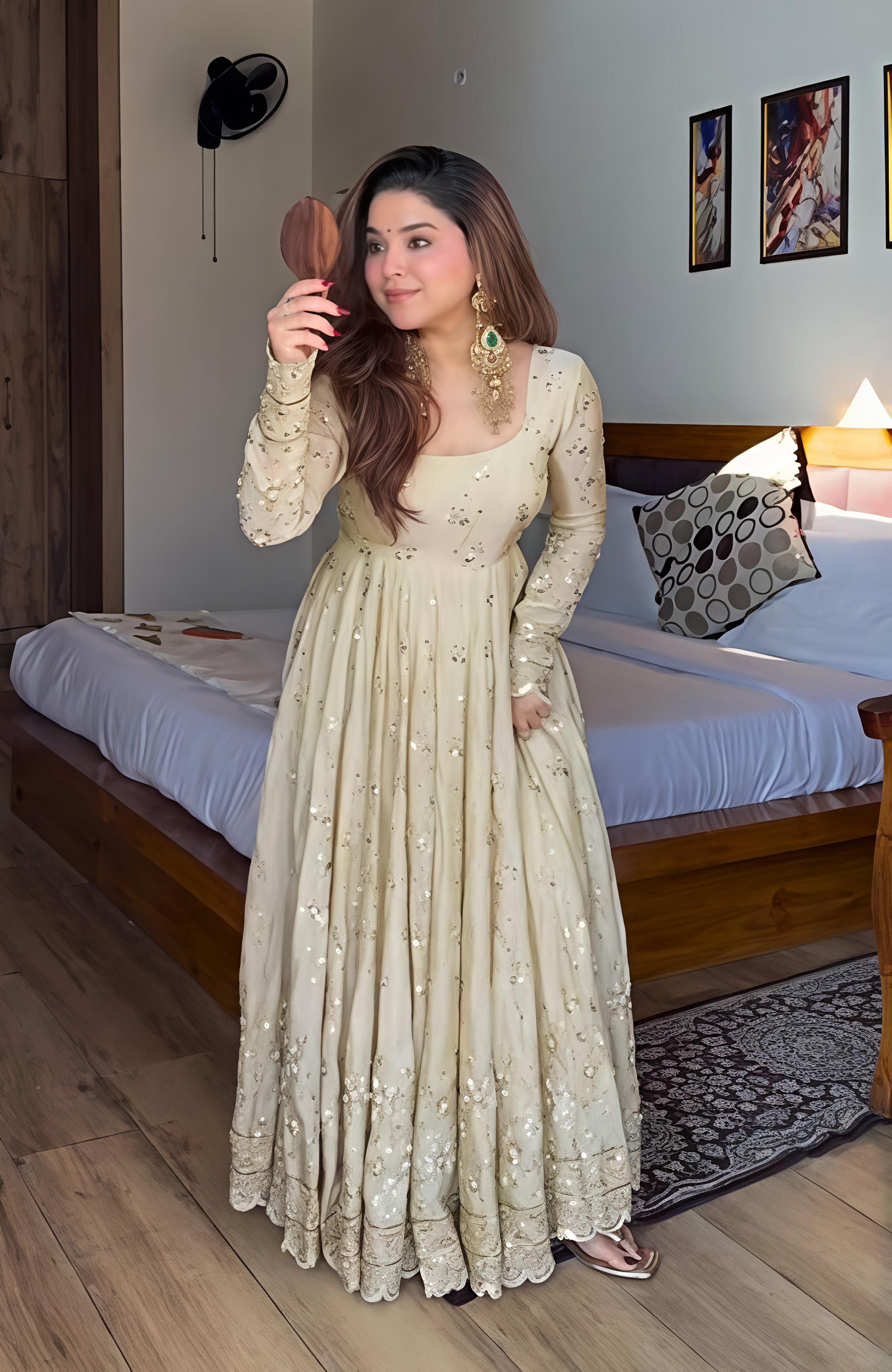 Anjali White Stylish Anarkali Suit Set