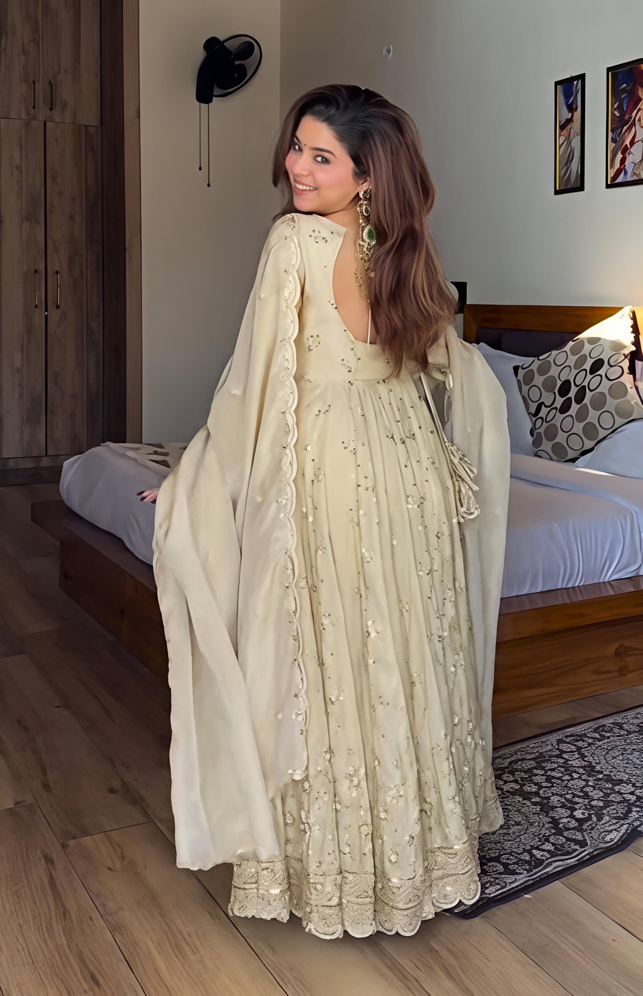 Anjali White Stylish Anarkali Suit Set