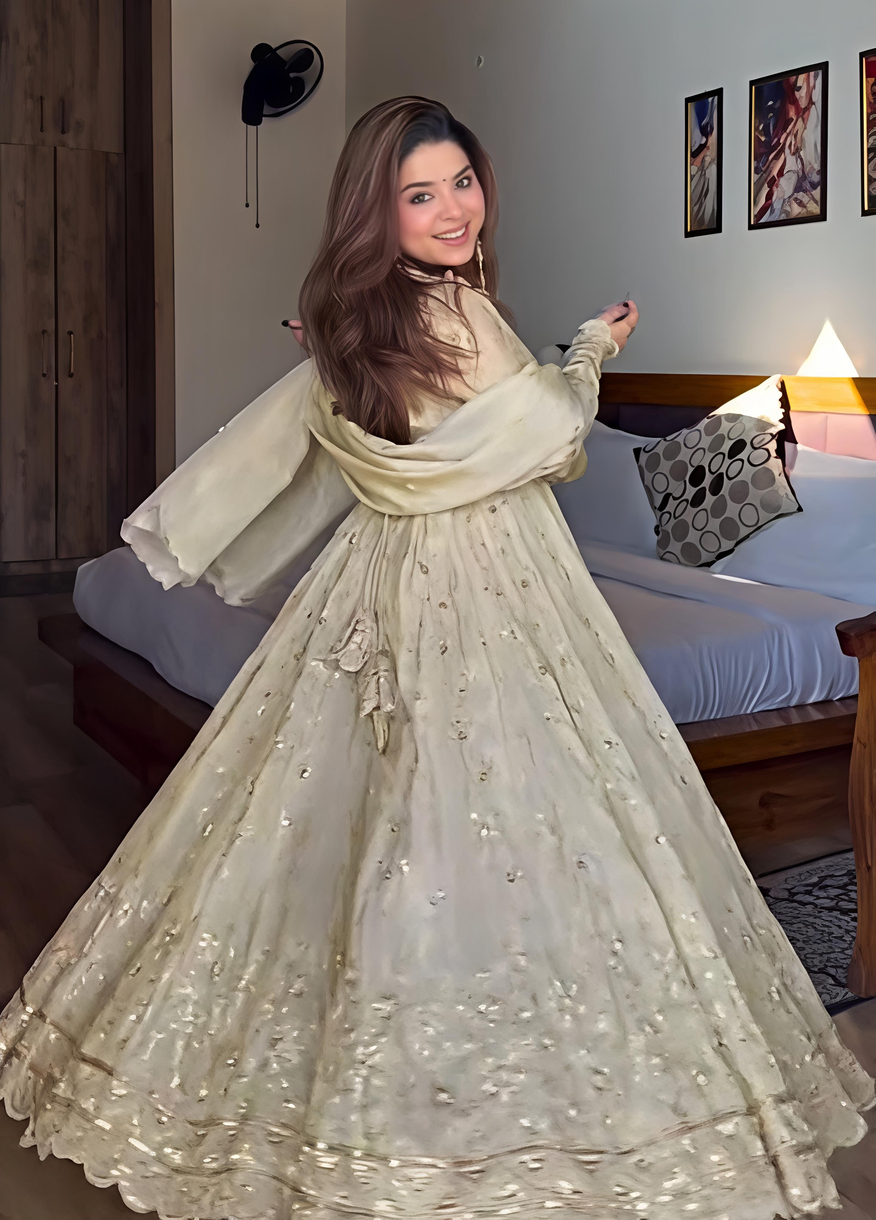 Anjali White Stylish Anarkali Suit Set