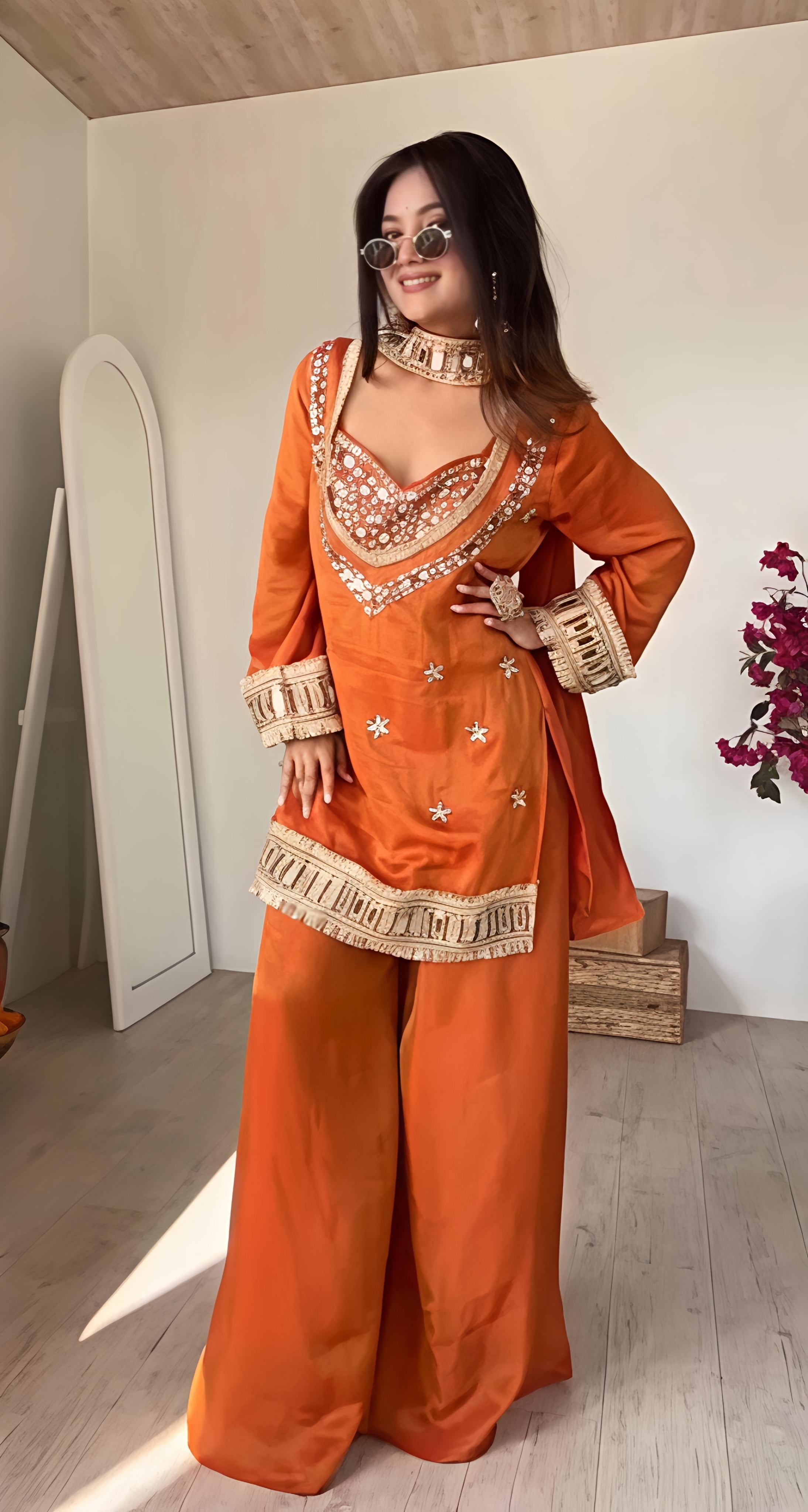 Rust Orange-Premium Tissue 4-Piece Bustier Set