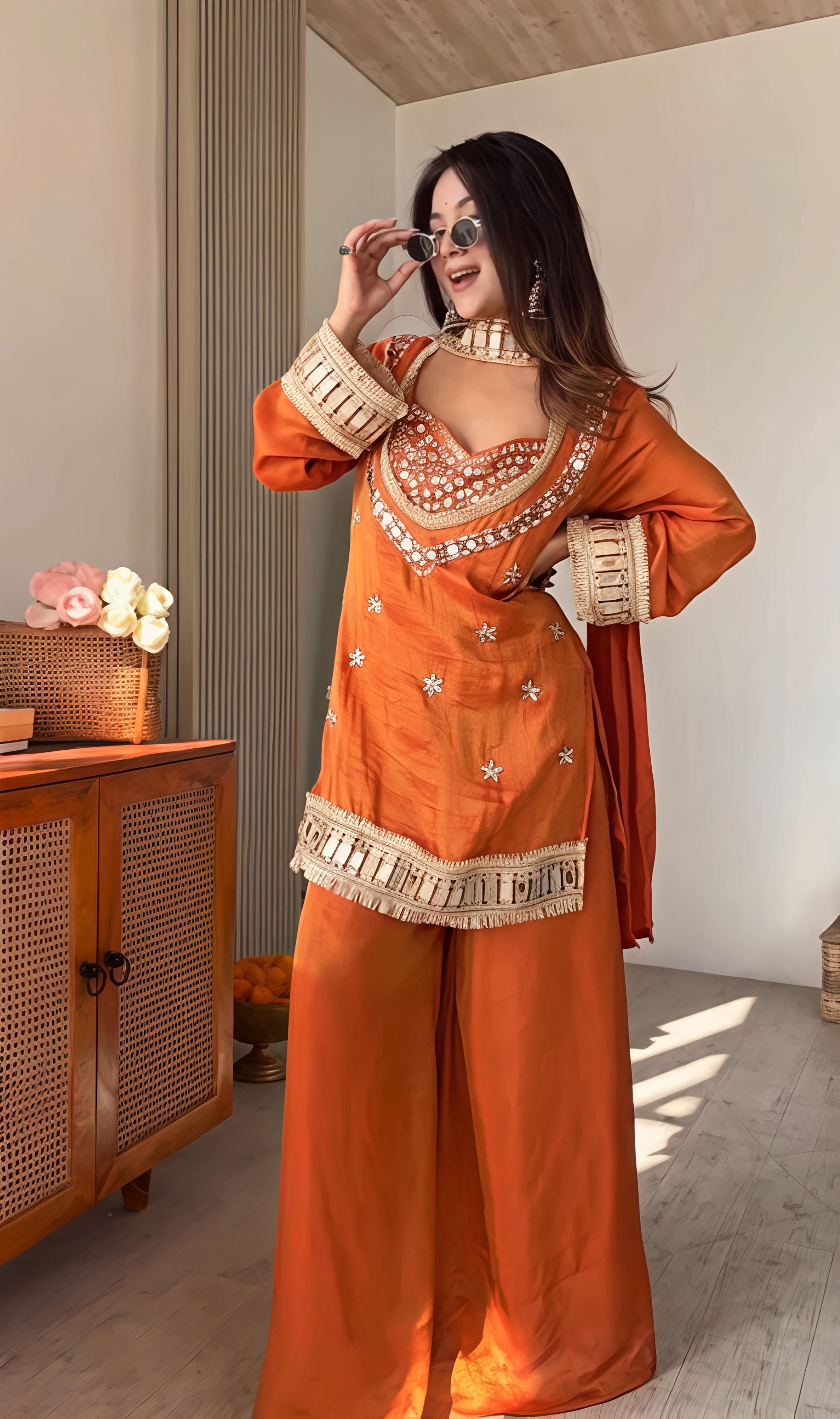 Rust Orange-Premium Tissue 4-Piece Bustier Set