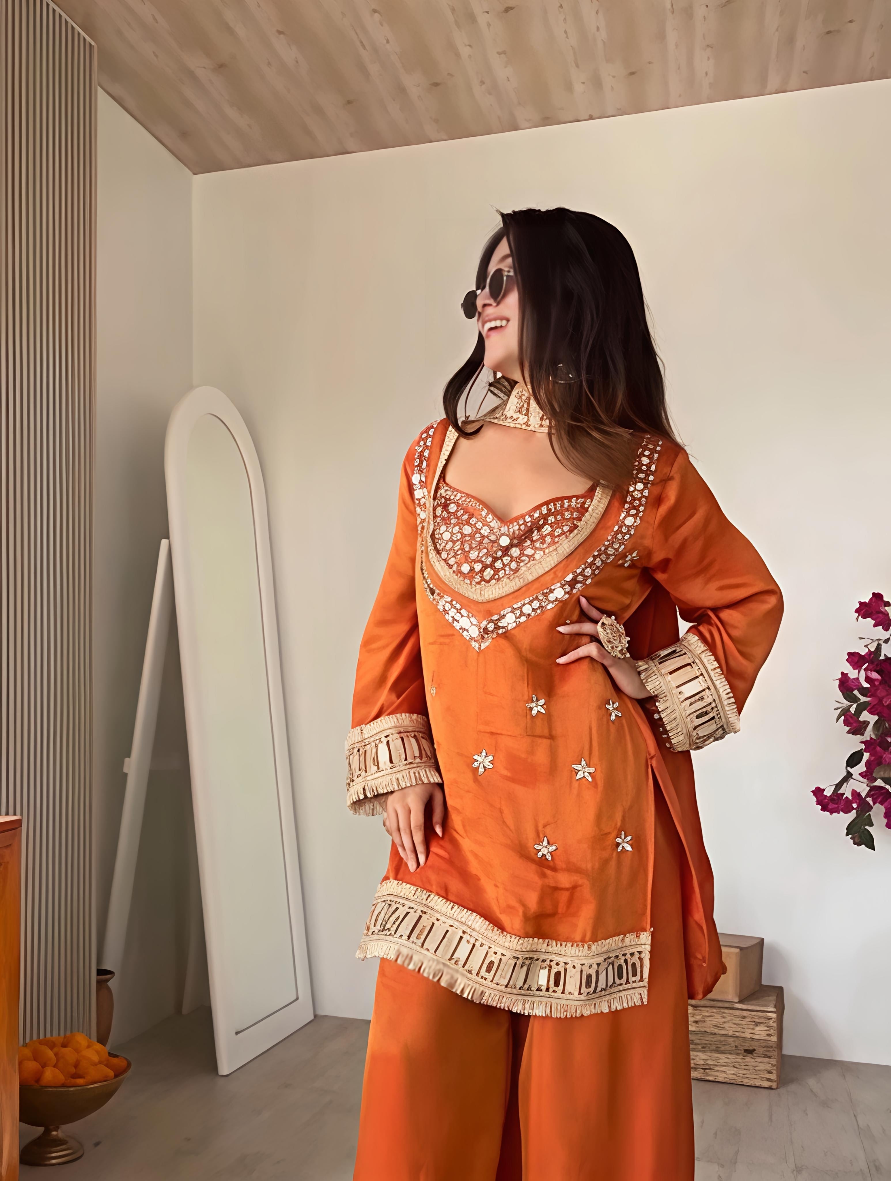 Rust Orange-Premium Tissue 4-Piece Bustier Set
