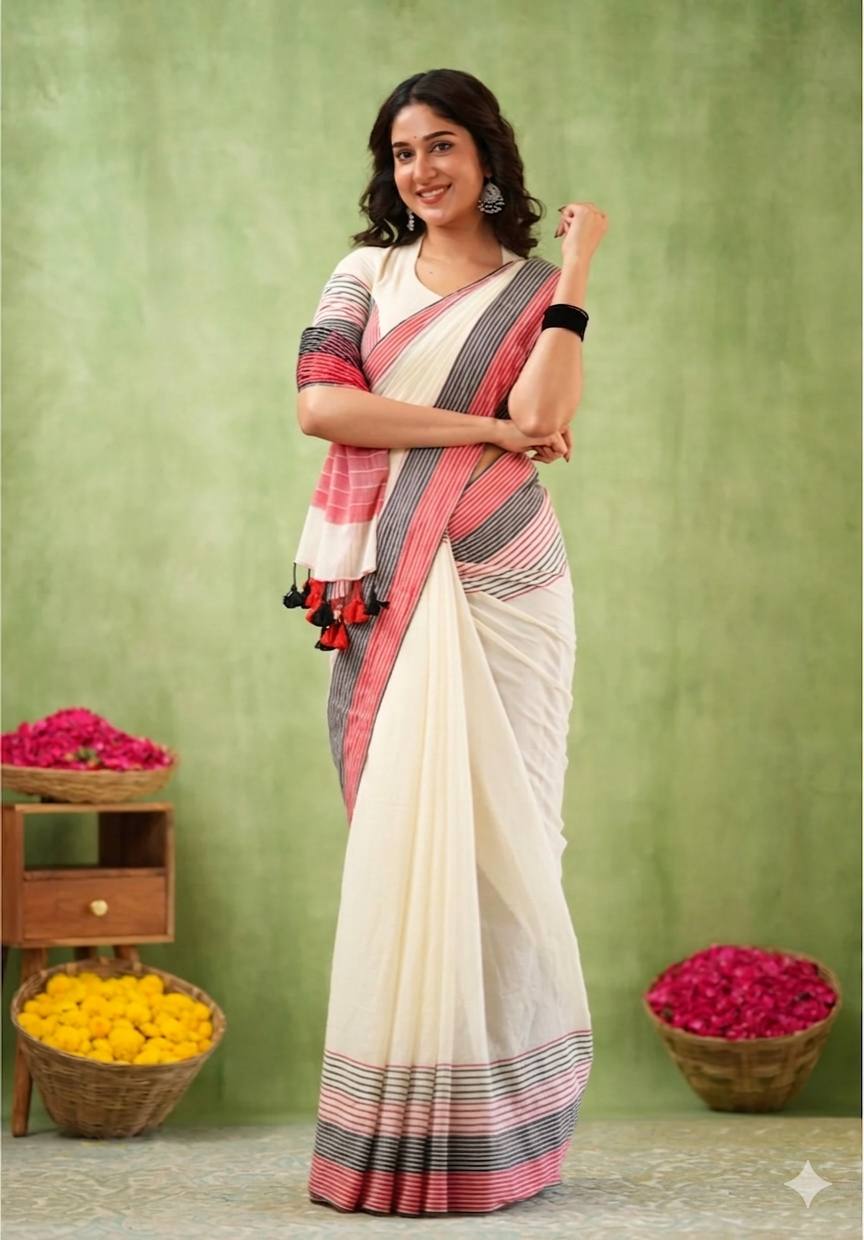 Exclusive Design Introducing Beautiful Digital Printed Saree White
