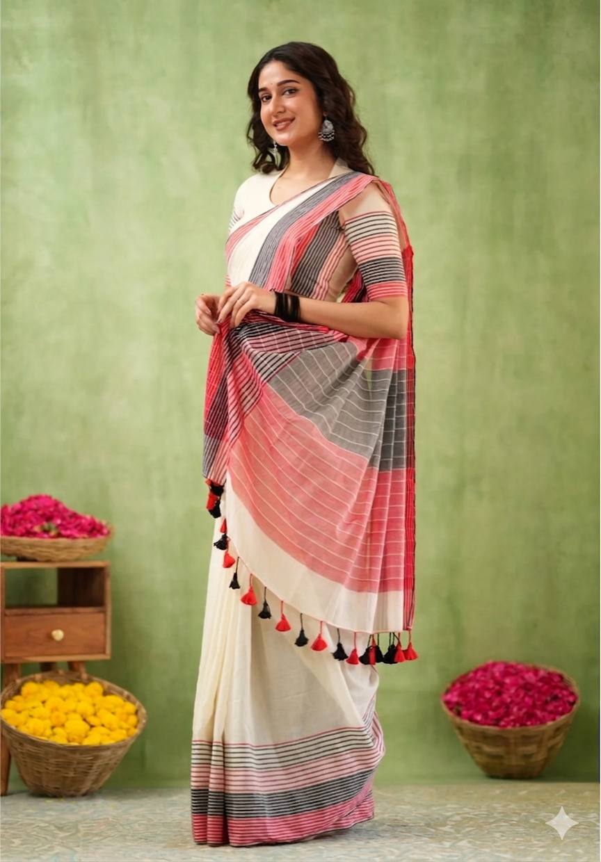 Exclusive Design Introducing Beautiful Digital Printed Saree White