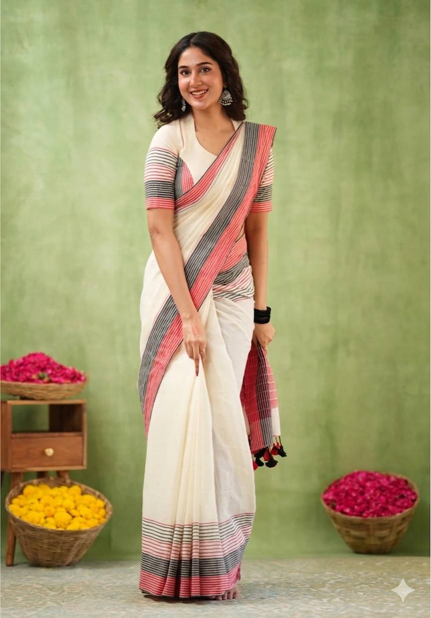Exclusive Design Introducing Beautiful Digital Printed Saree White