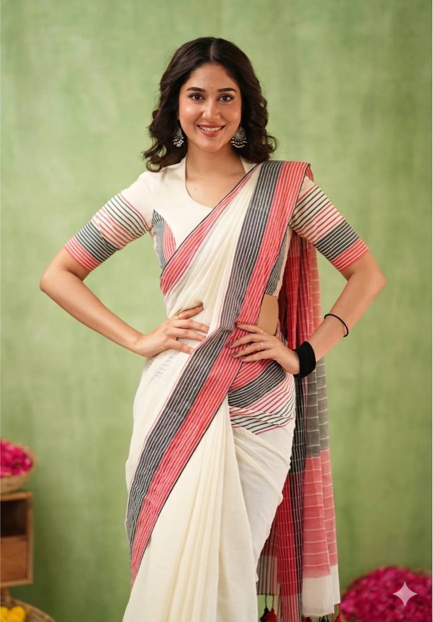 Exclusive Design Introducing Beautiful Digital Printed Saree White