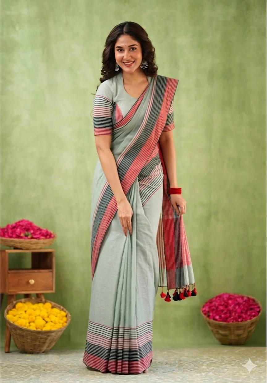 Exclusive Design Introducing Beautiful Digital Printed Saree light sage green