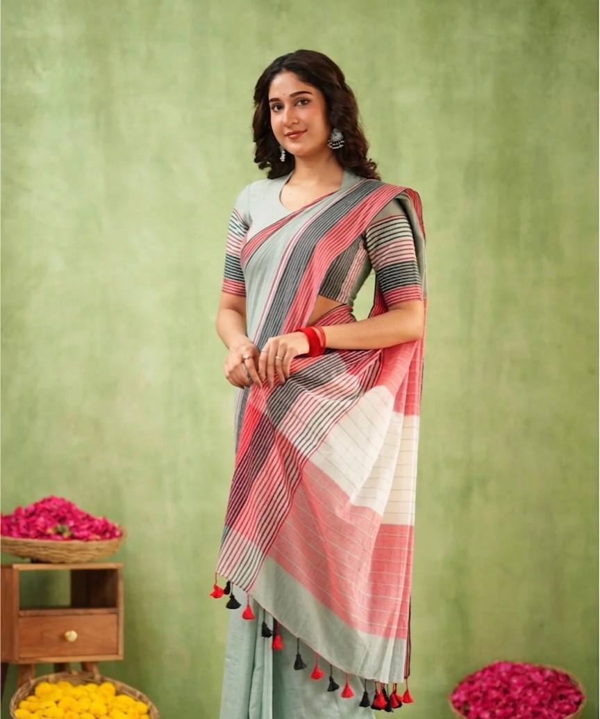 Exclusive Design Introducing Beautiful Digital Printed Saree light sage green