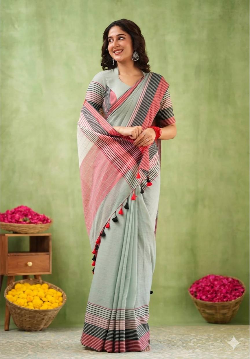 Exclusive Design Introducing Beautiful Digital Printed Saree light sage green