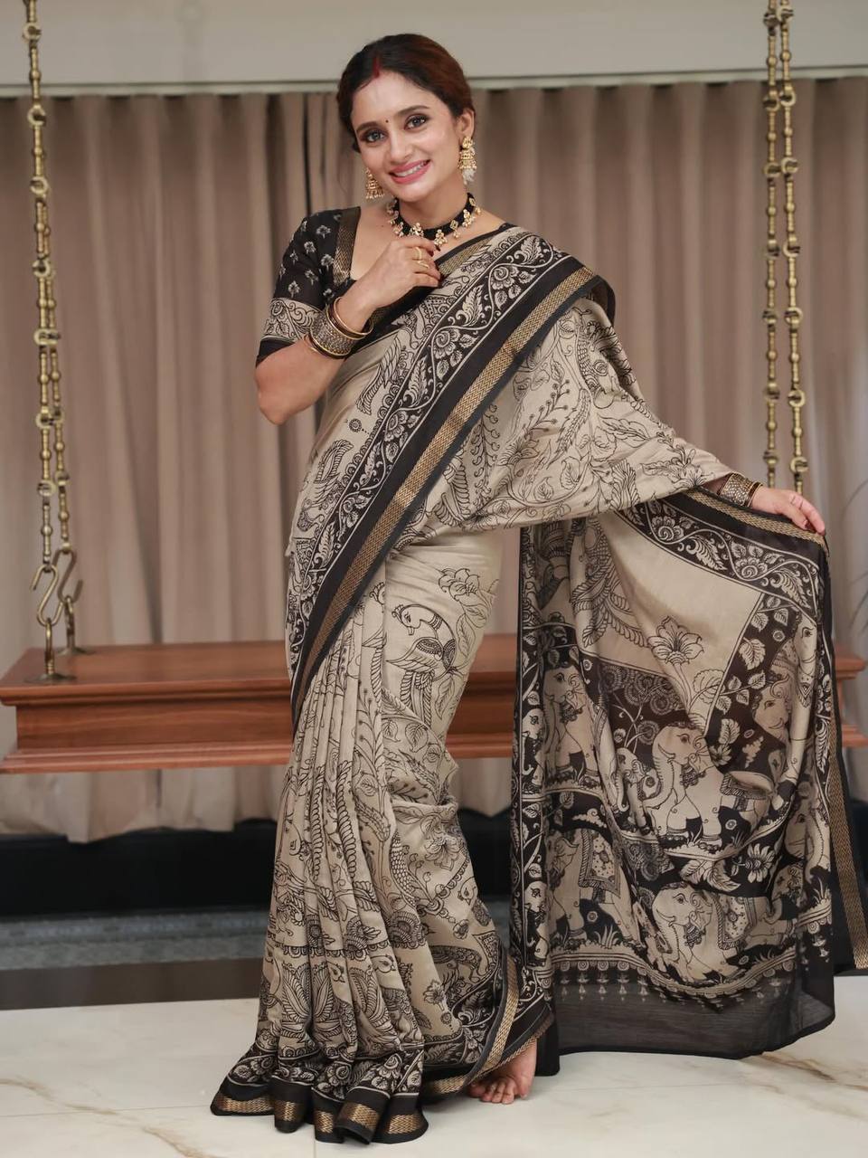 Elephant Design Introducing a Fresh Perspective in Saree Black