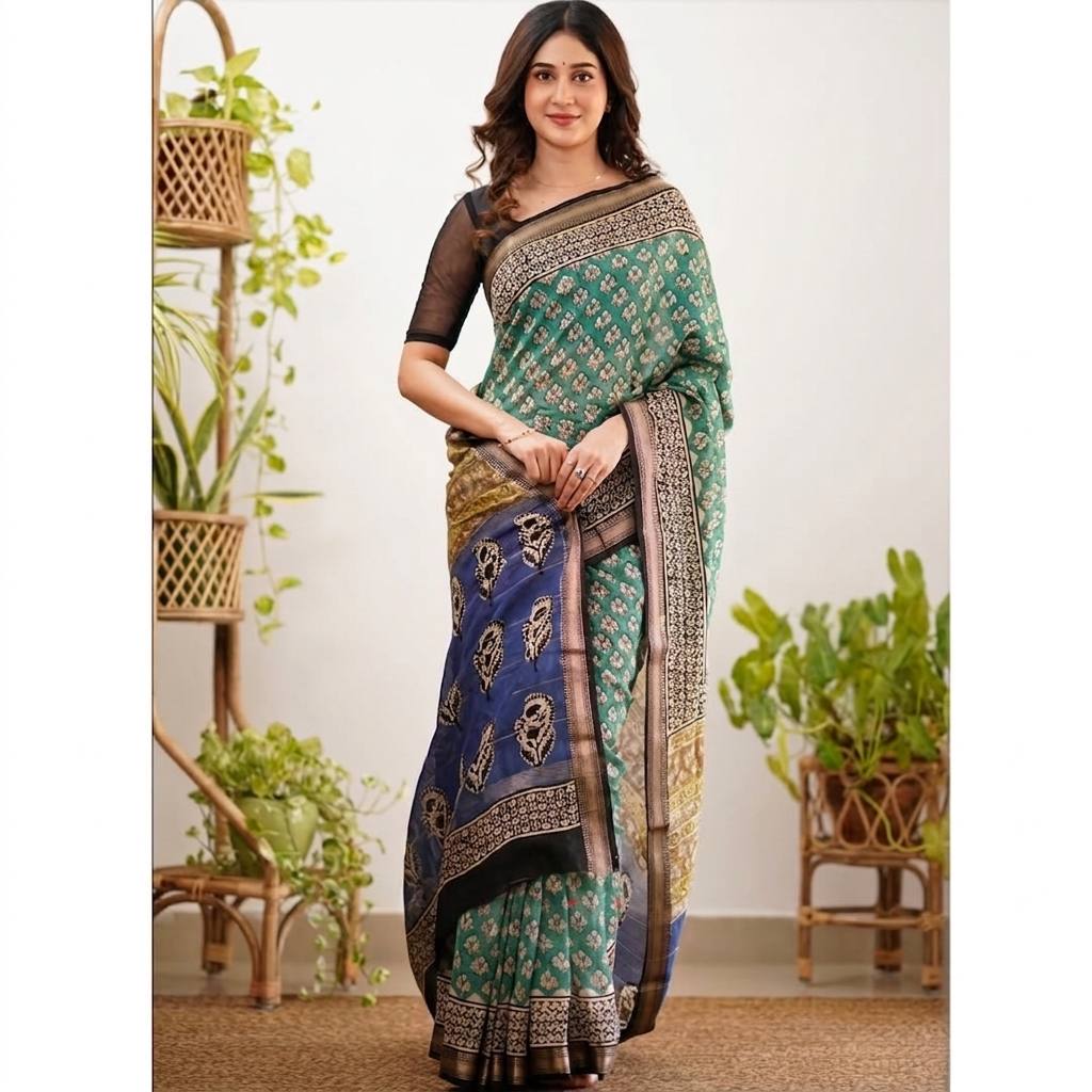 Premium Linen Cotton With Beautiful Elegance Flowers